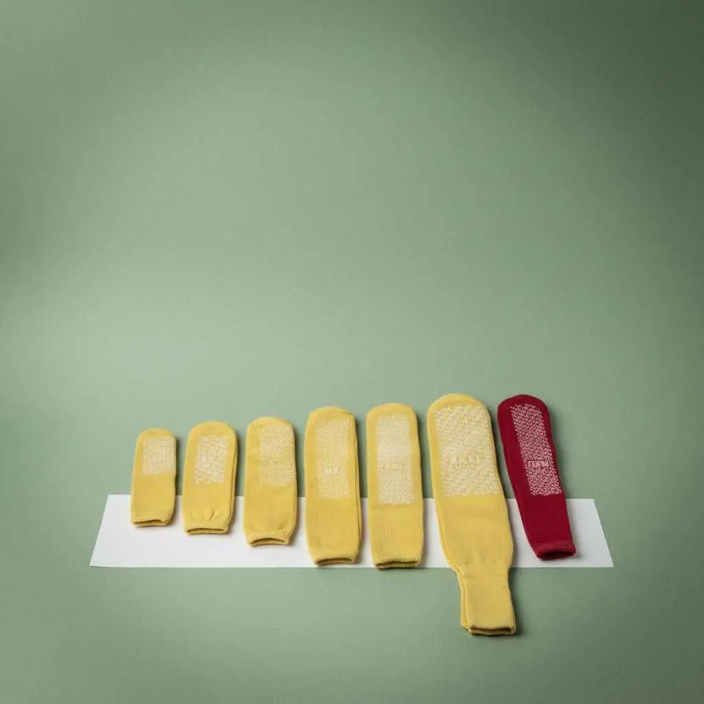 Yellow medium patient slipper socks from Rifz Textiles Inc, designed for comfort and stability in healthcare settings.