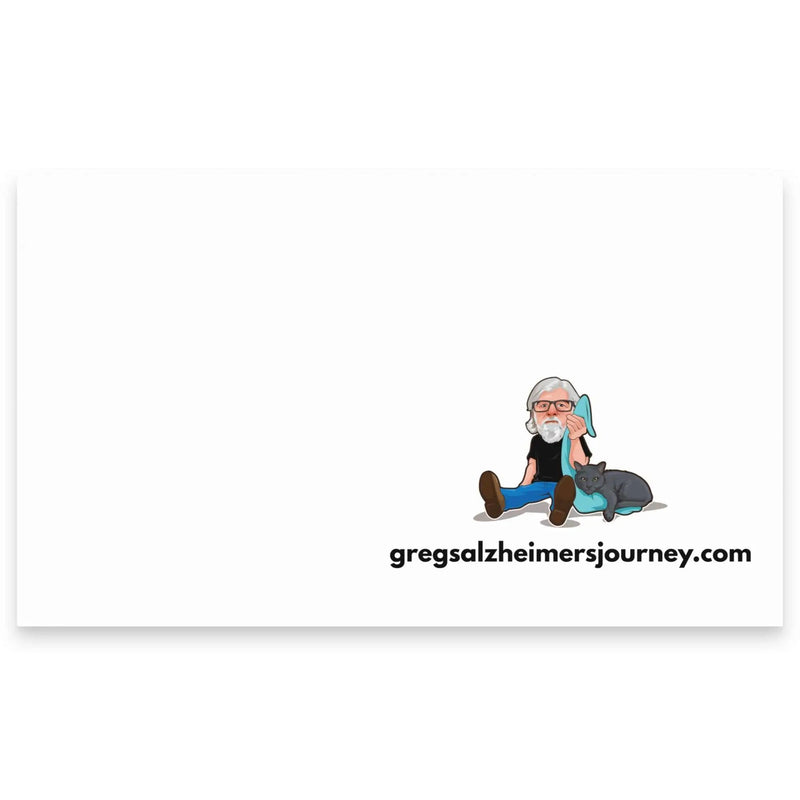 White Cat Man Alzheimer's note pad postcard from Greg's AZ Store with a 10x6 size and front view.