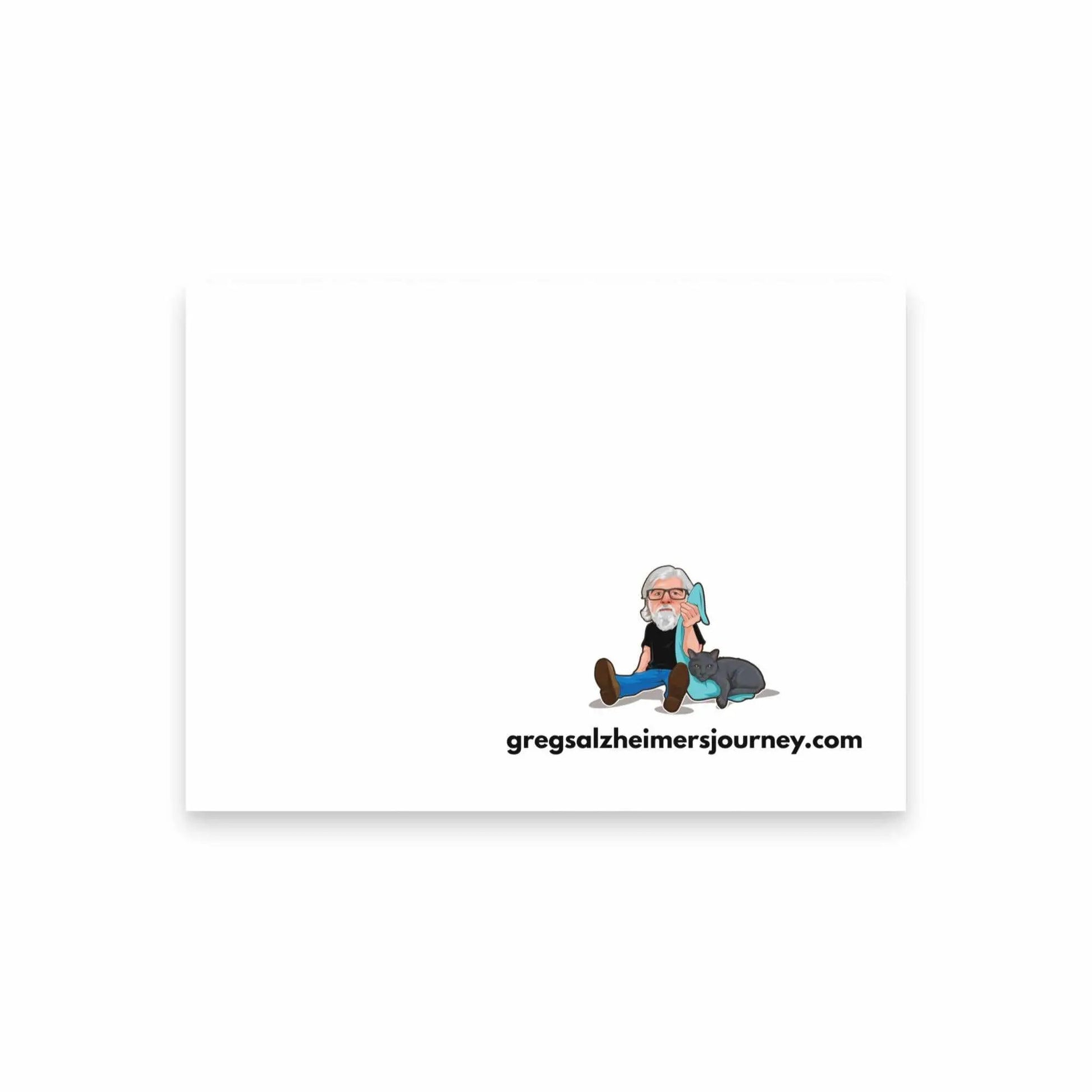 White Cat Man Alzheimer's note pad postcard by Greg's AZ Store, featuring a cat-themed design on a 4x3-inch front.