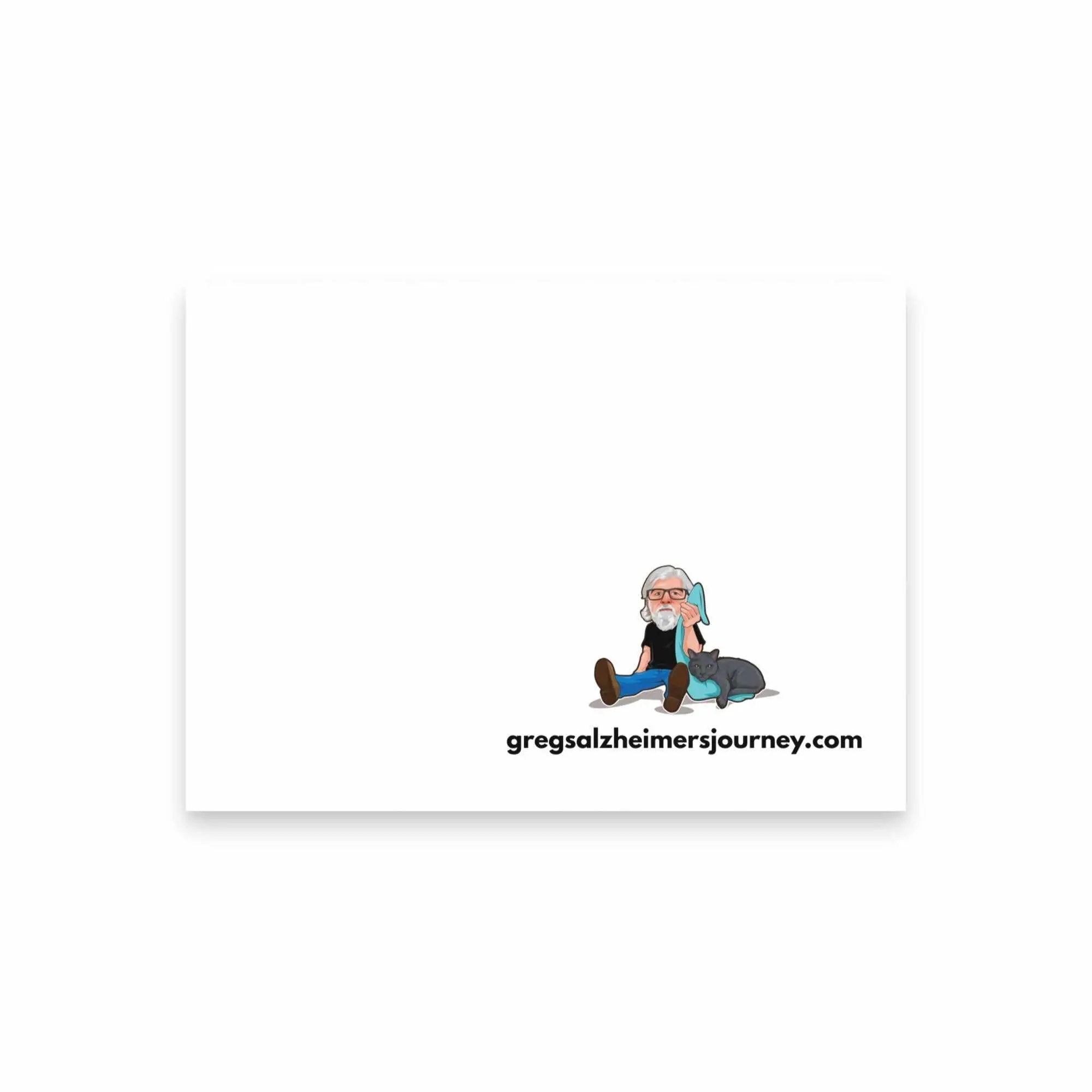 White Cat Man Alzheimer's note pad postcard by Greg's AZ Store, featuring a cat-themed design on a 4x3-inch front.