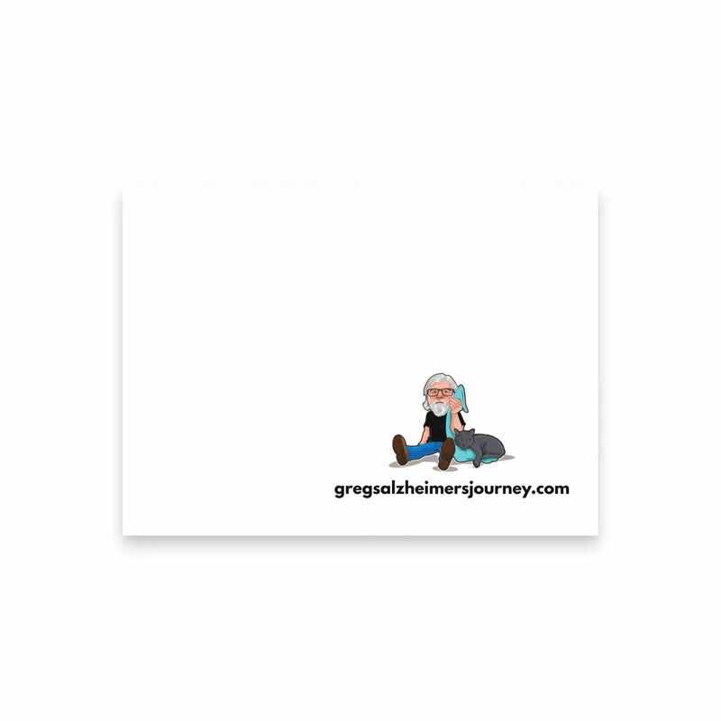 White Cat Man Alzheimer's note pad postcard by Greg's AZ Store, featuring a cat-themed design on a 4x3-inch front.