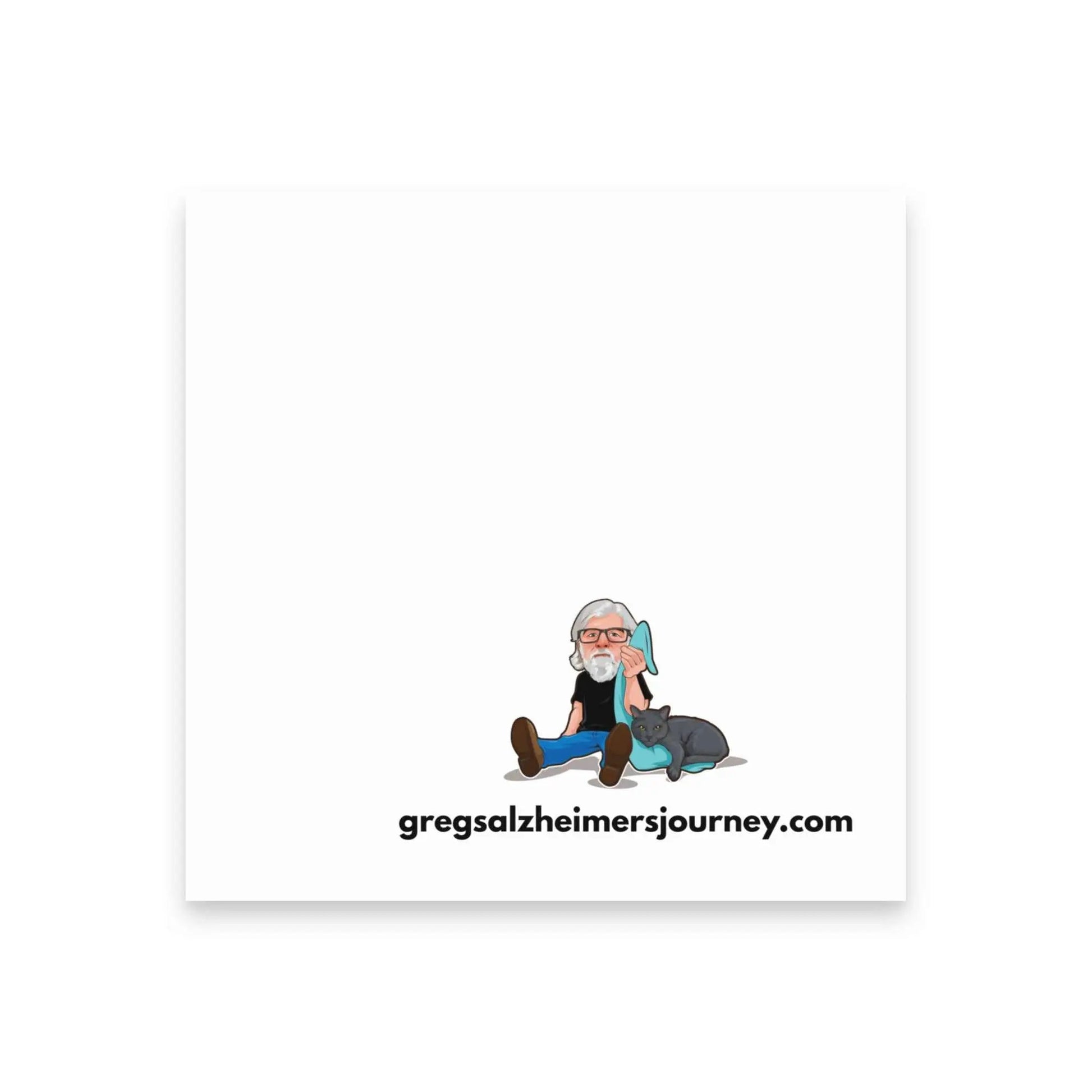 White Cat Man Alzheimer's Note Pads postcard by Greg's AZ Store featuring a 4x4 inch design with playful cat illustrations.