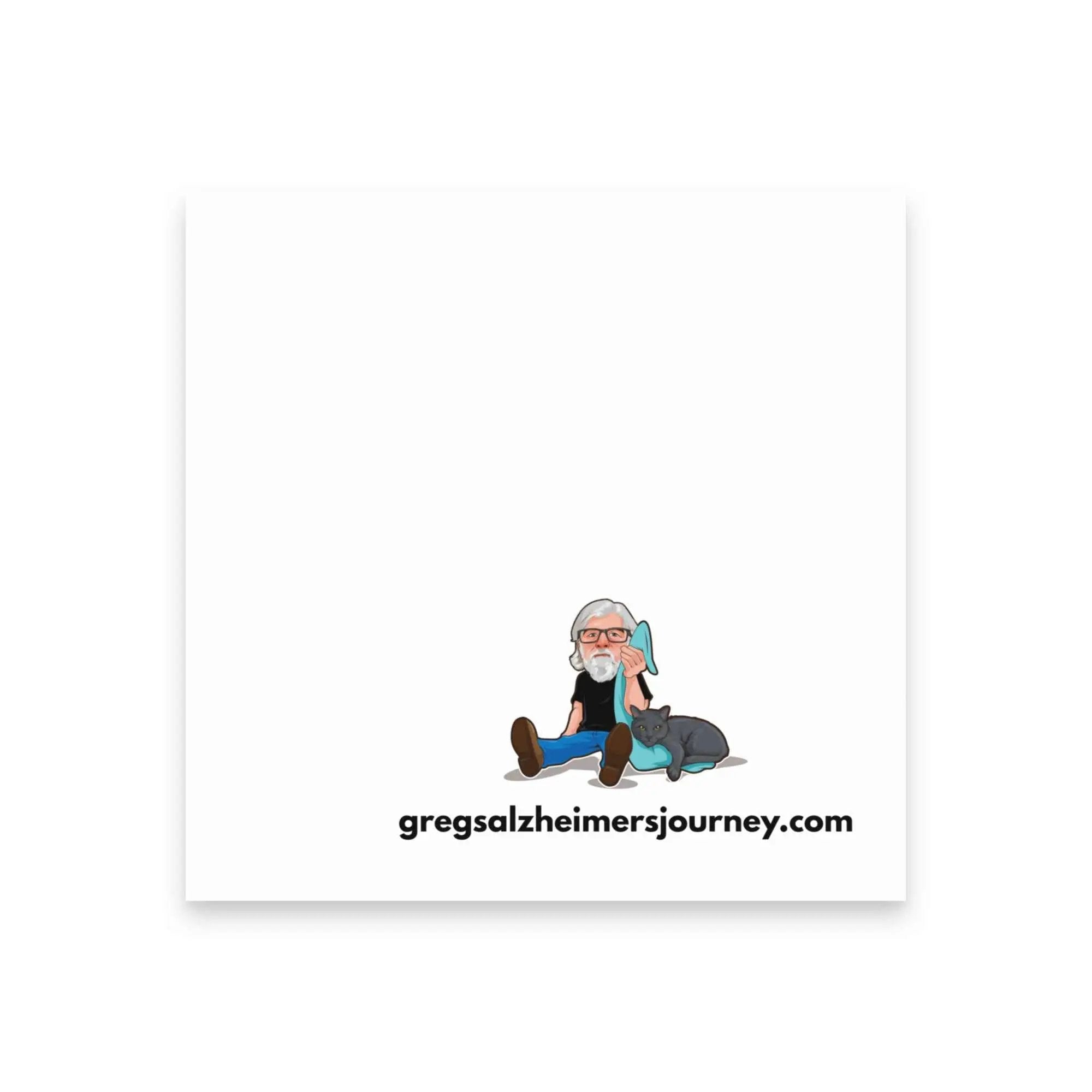 White Cat Man Alzheimer's Note Pads postcard by Greg's AZ Store featuring a 4x4 inch design with playful cat illustrations.