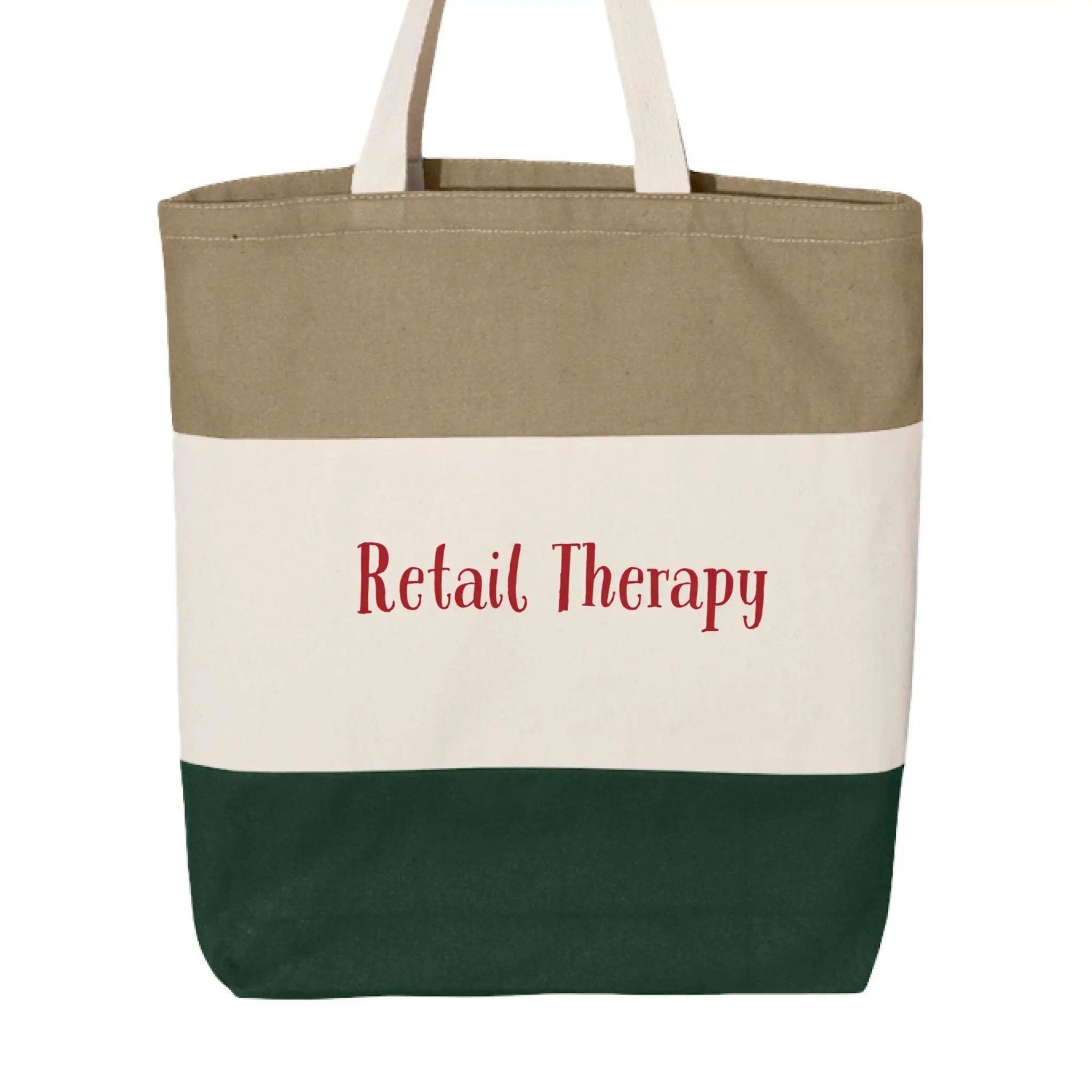 Tri-color tote bag by Greg's AZ Store featuring forest green, natural, and khaki colors, perfect for stylish everyday use.