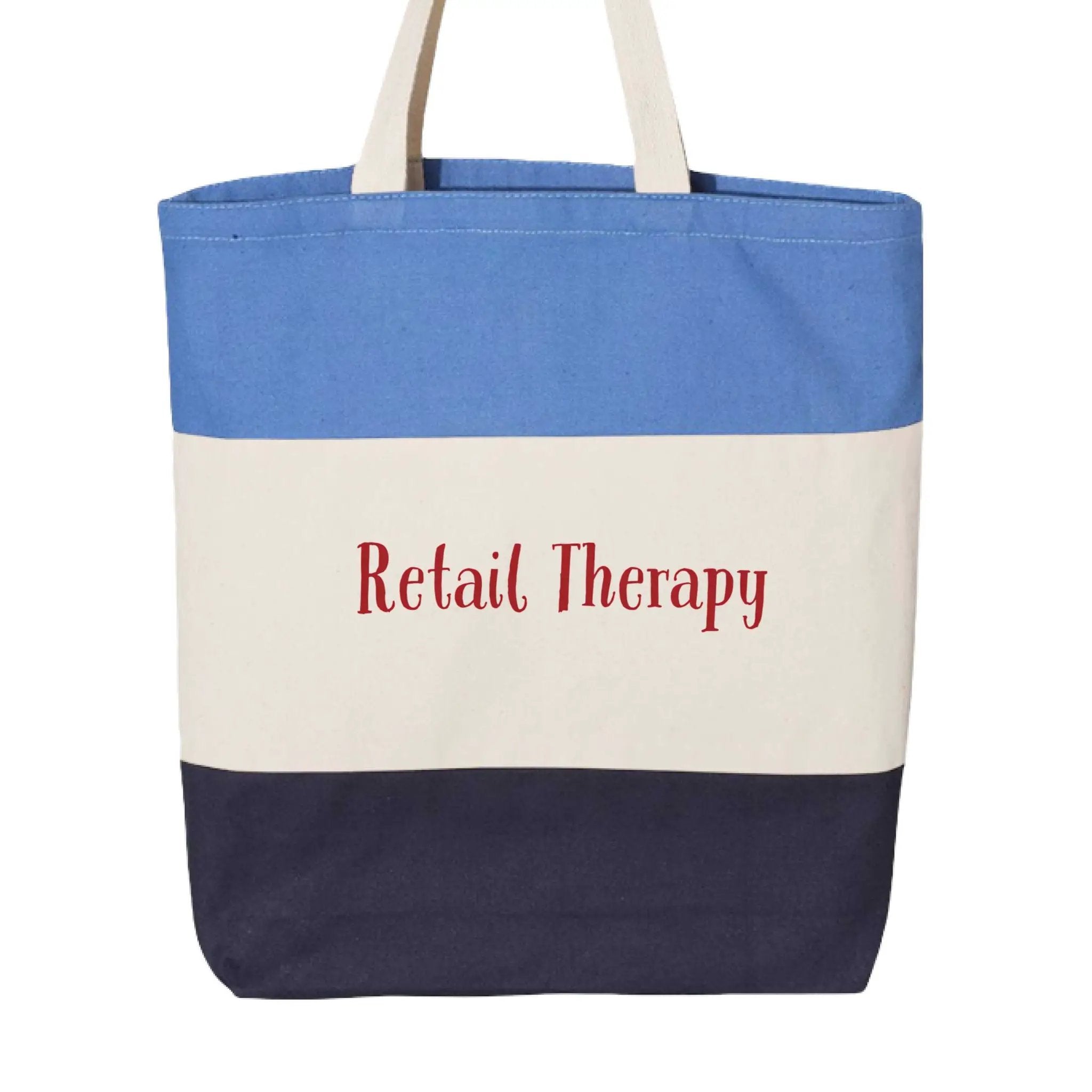 Tri-color tote bag by Greg's AZ Store featuring navy, natural, and Carolina blue colors, perfect for stylish everyday use.