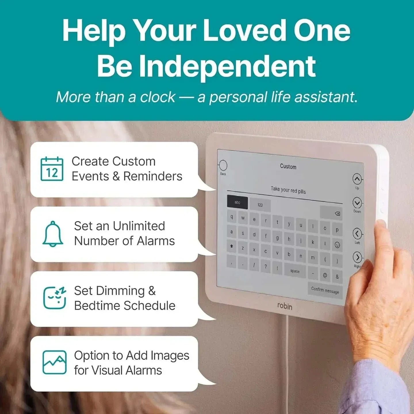 Robin Clock digital day clock with colorful high definition display and multiple alarms