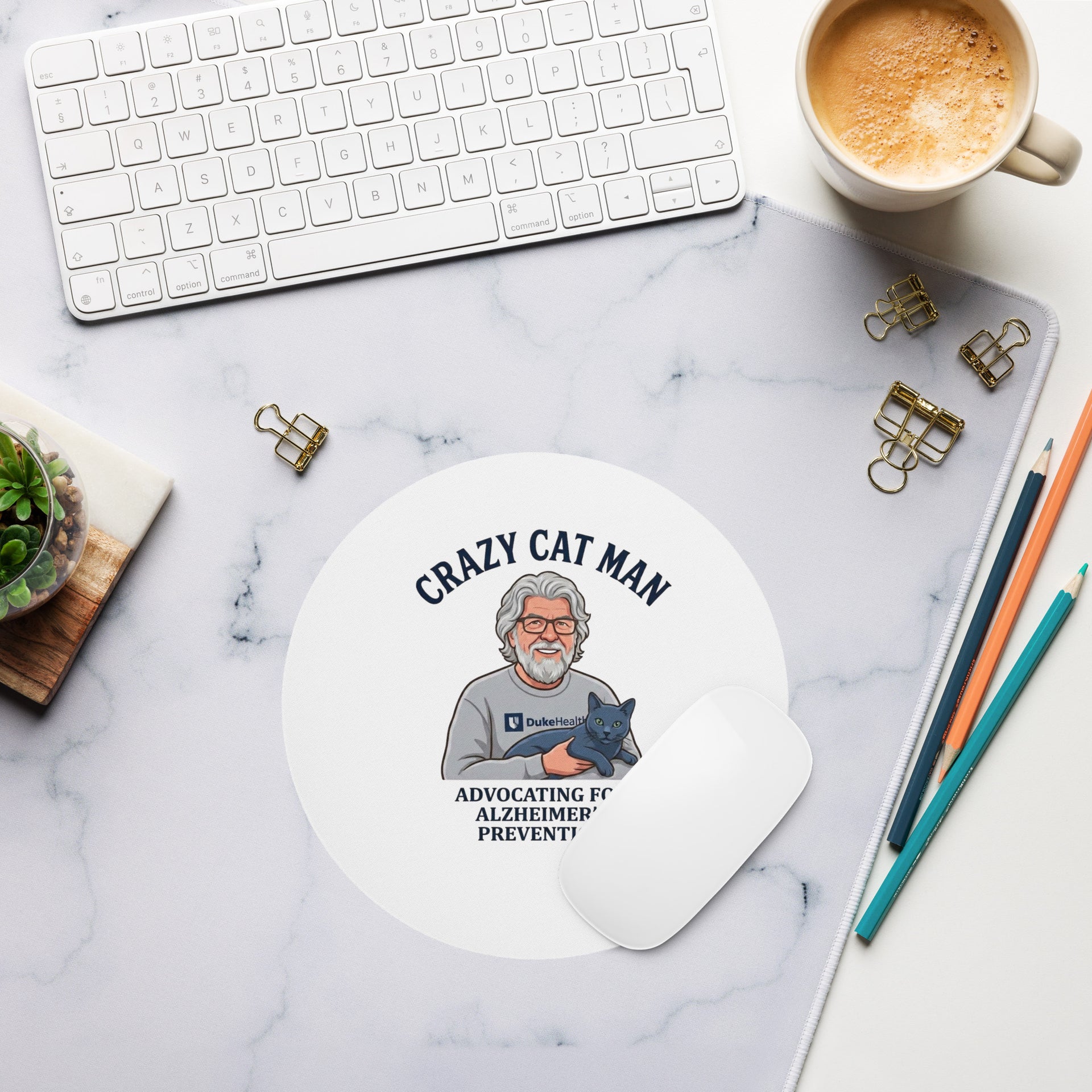 Support Alzheimer's Prevention with The Cat Man Signature Round Mouse Pad