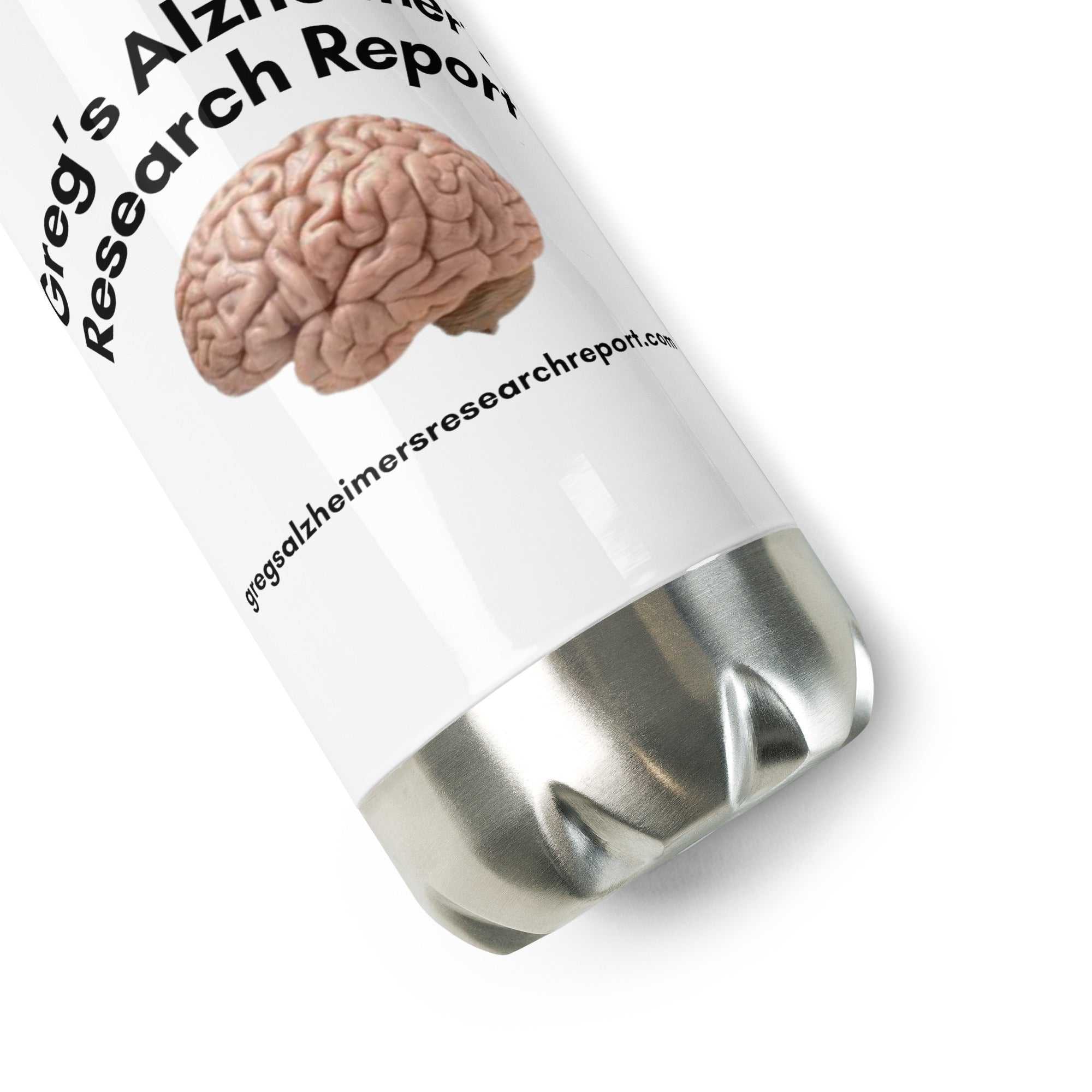 Greg's Alzheimer's Research Report stainless steel water bottle with leak-proof cap and insulated design