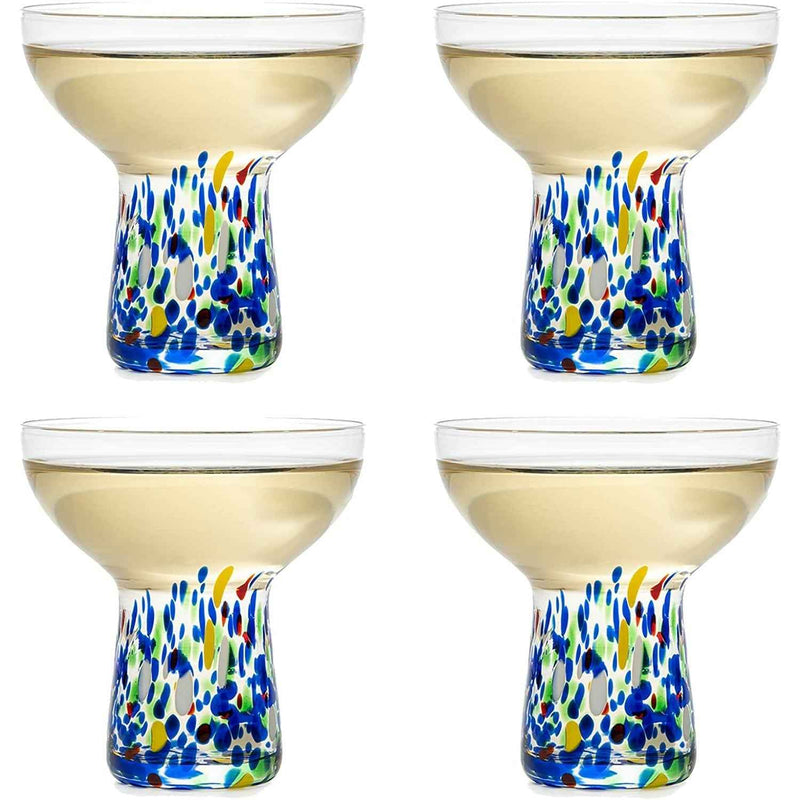 Stemless Margarita Glass – Set of 4 - Luxury Hand Blown Confetti Margaritas, for Cocktails, Water, Wine, Dessert, Martini & Champagne Glasses Cinco de Mayo, Hand Blown Glass - Mexican Confetti Design
