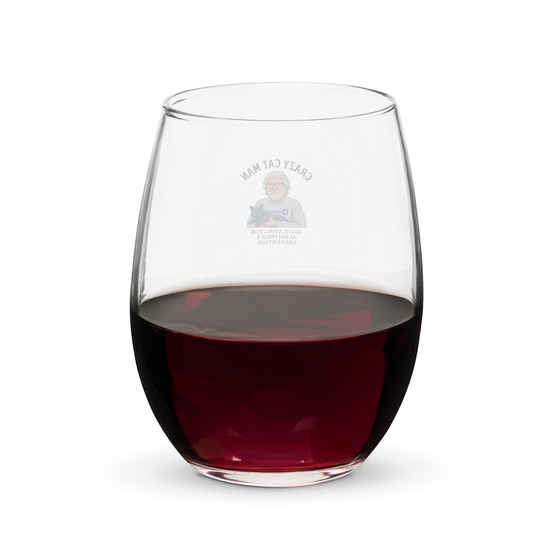 The Cat Man Signature Stemless Wine Glass - Celebrate Alzheimer's Prevention with Every Sip