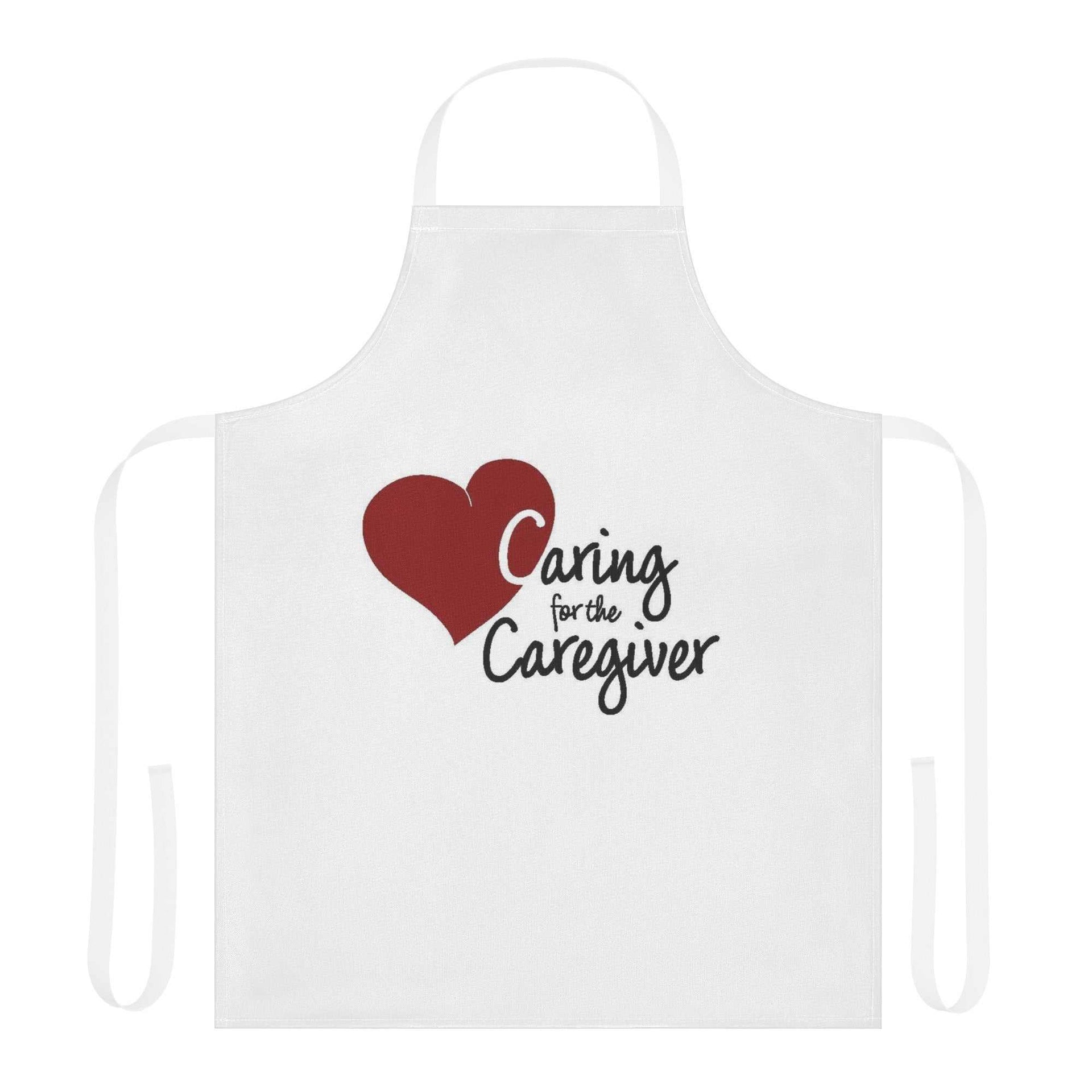 Caring For The Caregiver strap apron in durable polyester with adjustable tie-back and vibrant design
