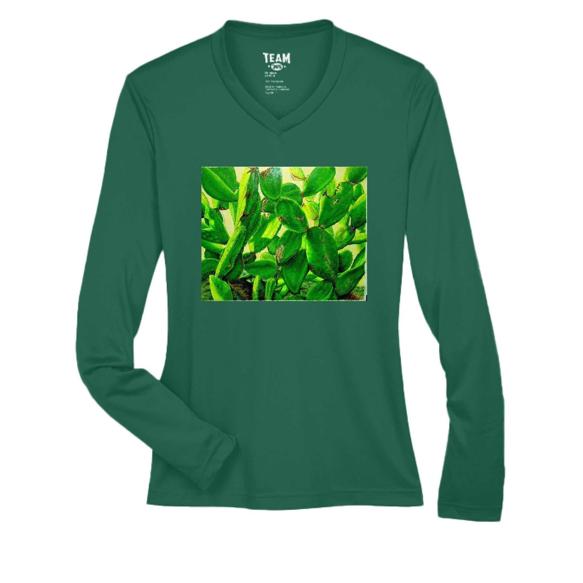 Team 365 Women's Zone Performance Long Sleeve Shirt - Original Art Shirt with "Cacti" Painting Print - Greg's AZ Store