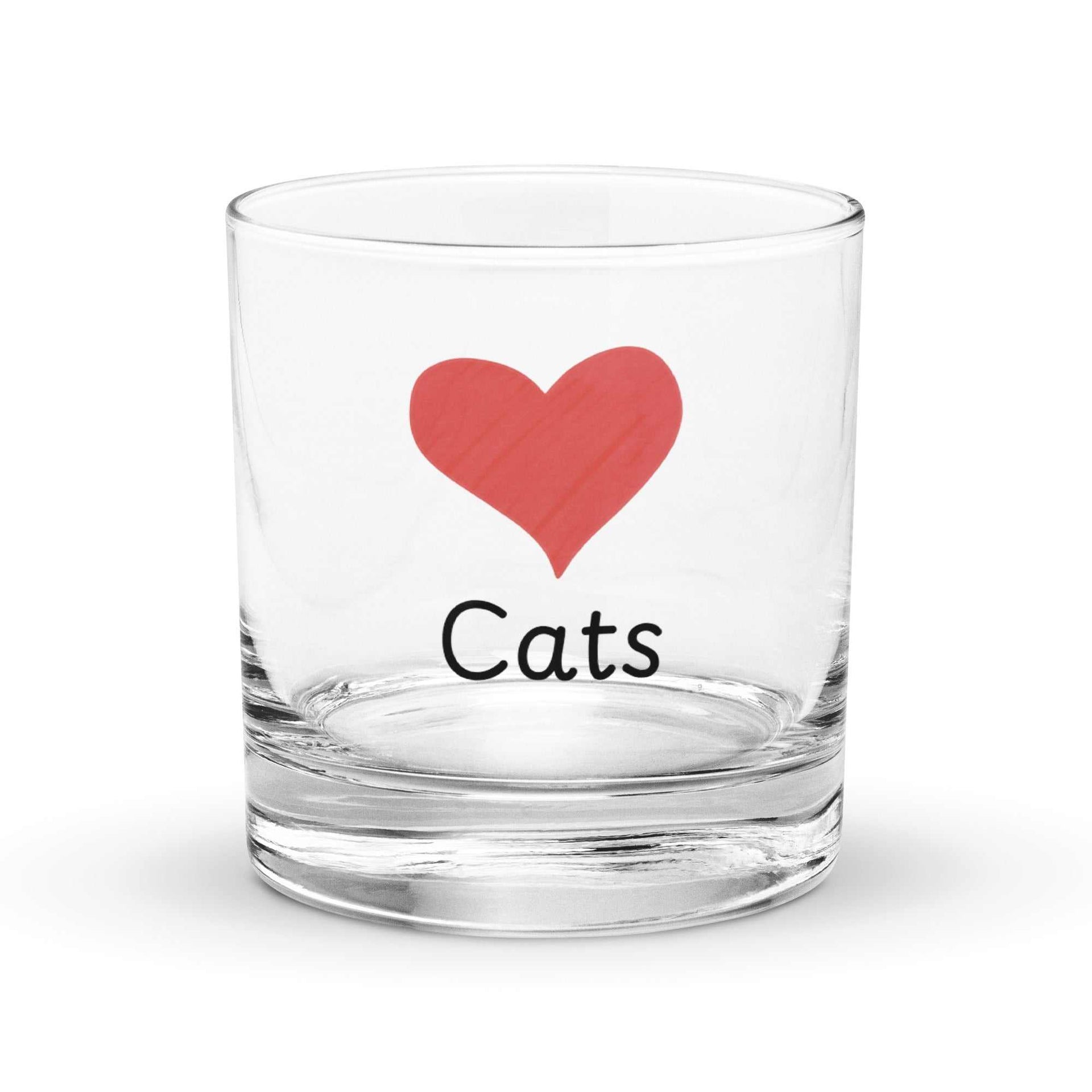 Heart Cats rocks glass with cat heart design for whiskey lovers
