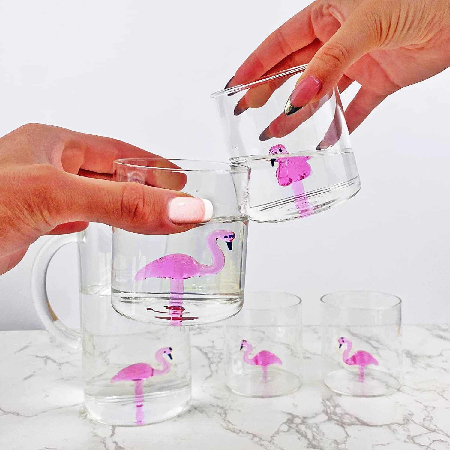 Flamingo Pitcher and Glass Set | Hand Blown Artisan Glass for Elegant Serving - Greg's AZ Store