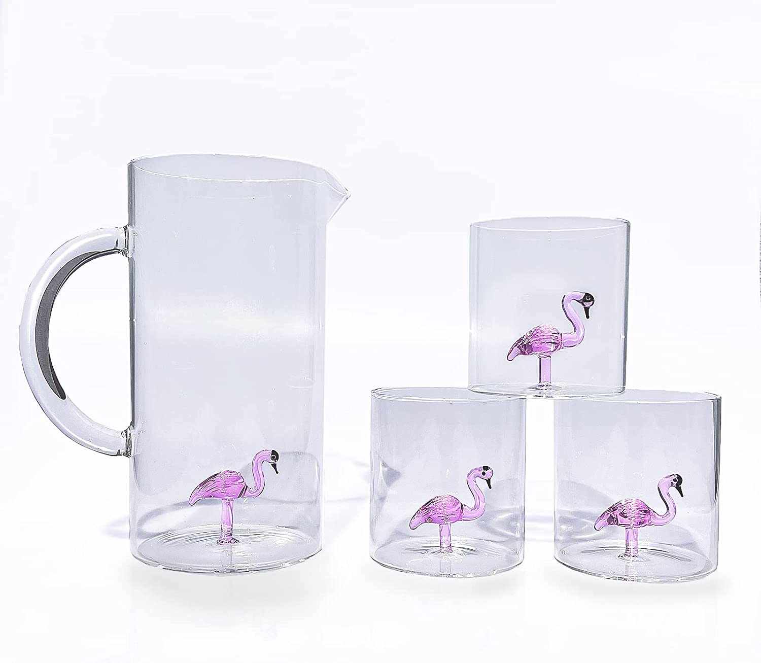 Flamingo Pitcher and Glass Set | Hand Blown Artisan Glass for Elegant Serving - Greg's AZ Store