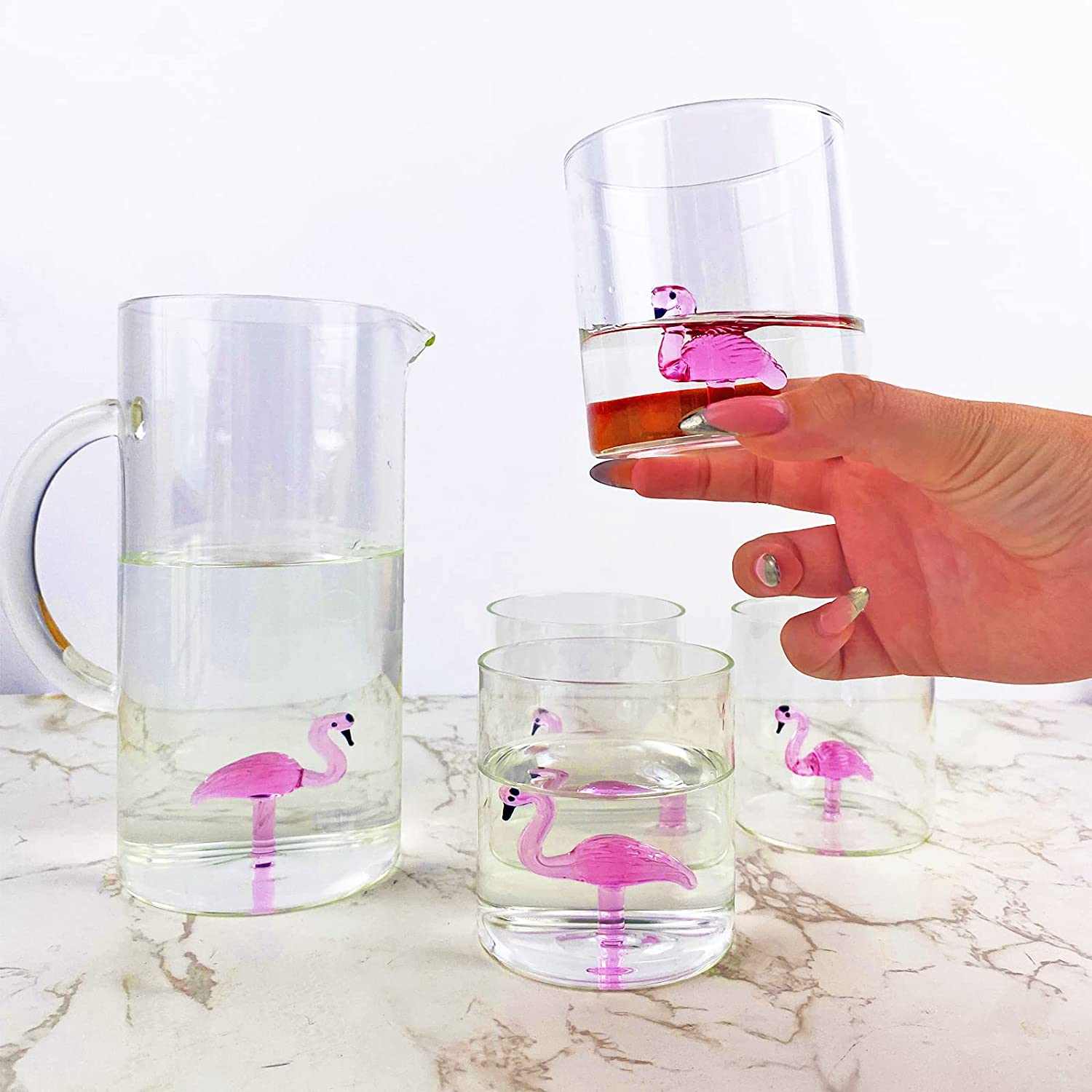 Flamingo Pitcher and Glass Set | Hand Blown Artisan Glass for Elegant Serving - Greg's AZ Store
