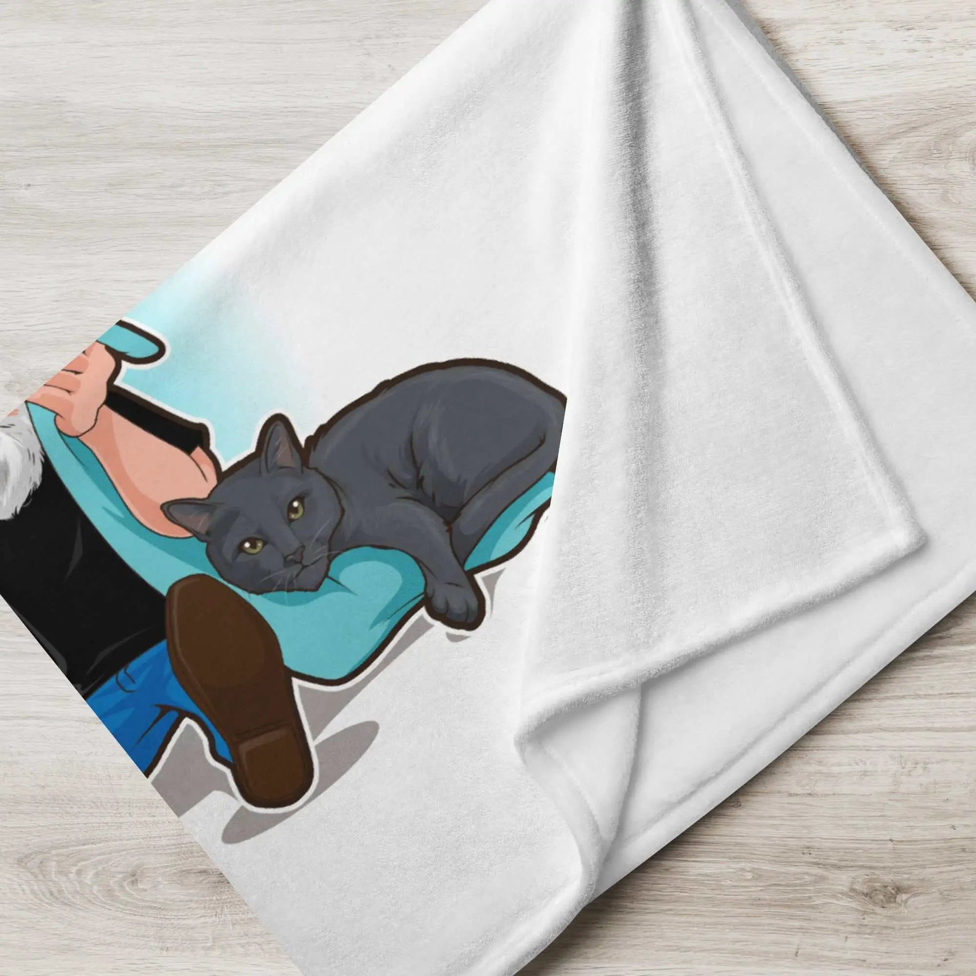 Sublimation throw blanket featuring The Cat Man Signature design promoting Alzheimer's awareness, soft fabric with detailed print.