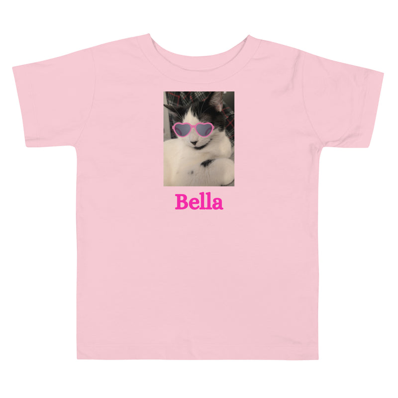 "Bella" Cat with Pink Sunglasses Toddler Short Sleeve Tee