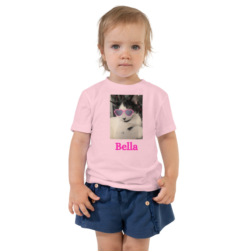 "Bella" Cat with Pink Sunglasses Toddler Short Sleeve Tee