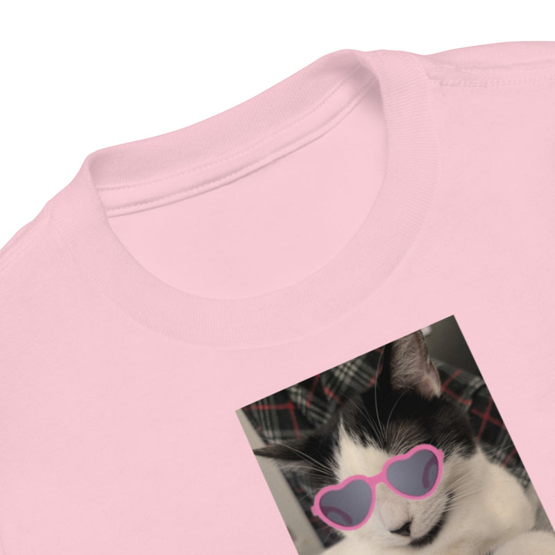 "Bella" Cat with Pink Sunglasses Toddler Short Sleeve Tee