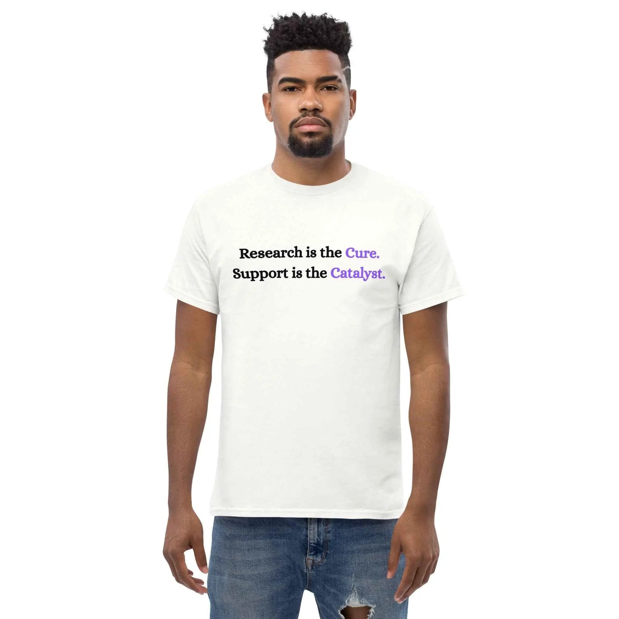 White unisex Alzheimer's Awareness T-shirt by Greg's AZ Store featuring a simple, supportive design on the front.