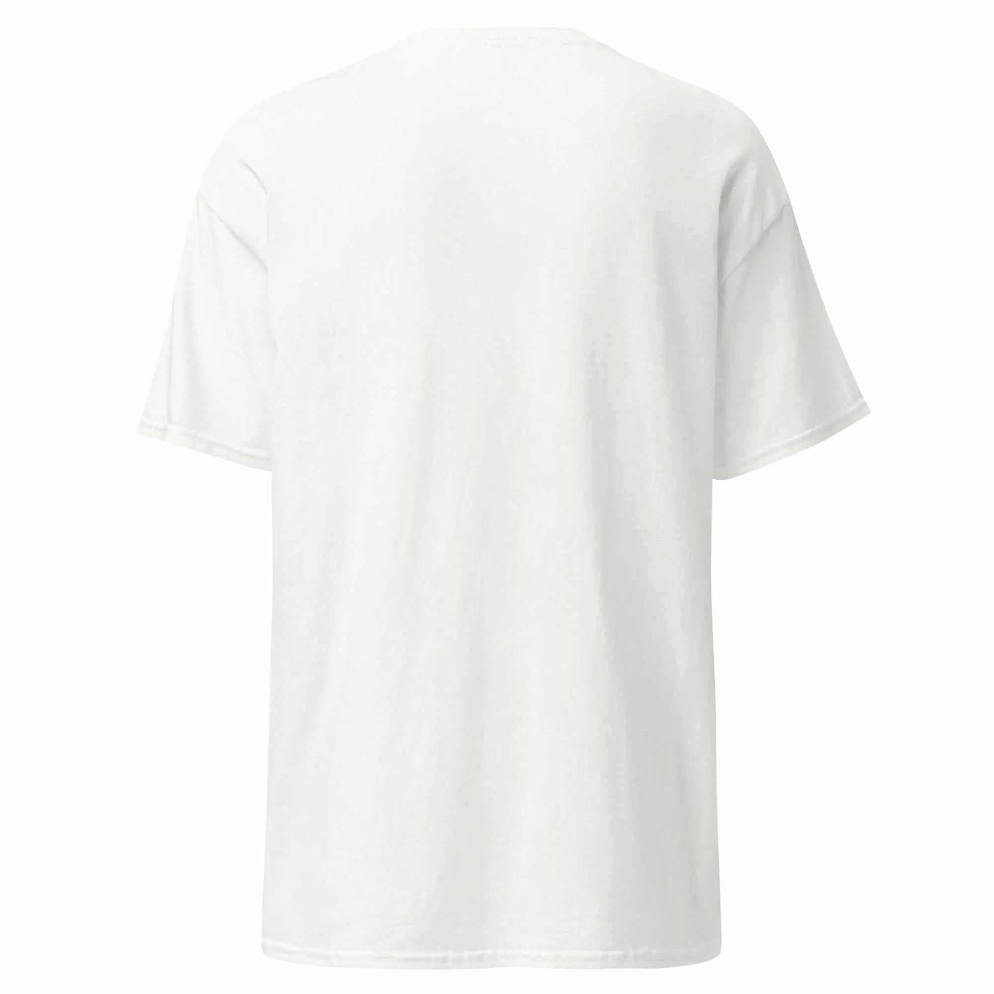 Back view of a plain white Alzheimers Sucks T-Shirt
