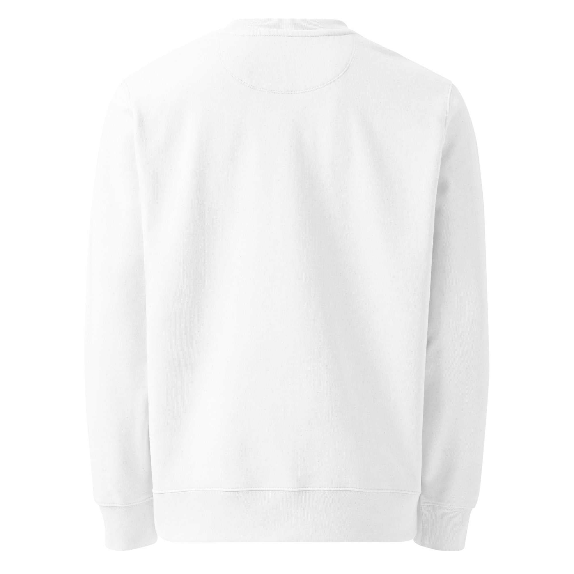 Back view of a plain white unisex organic cotton sweatshirt