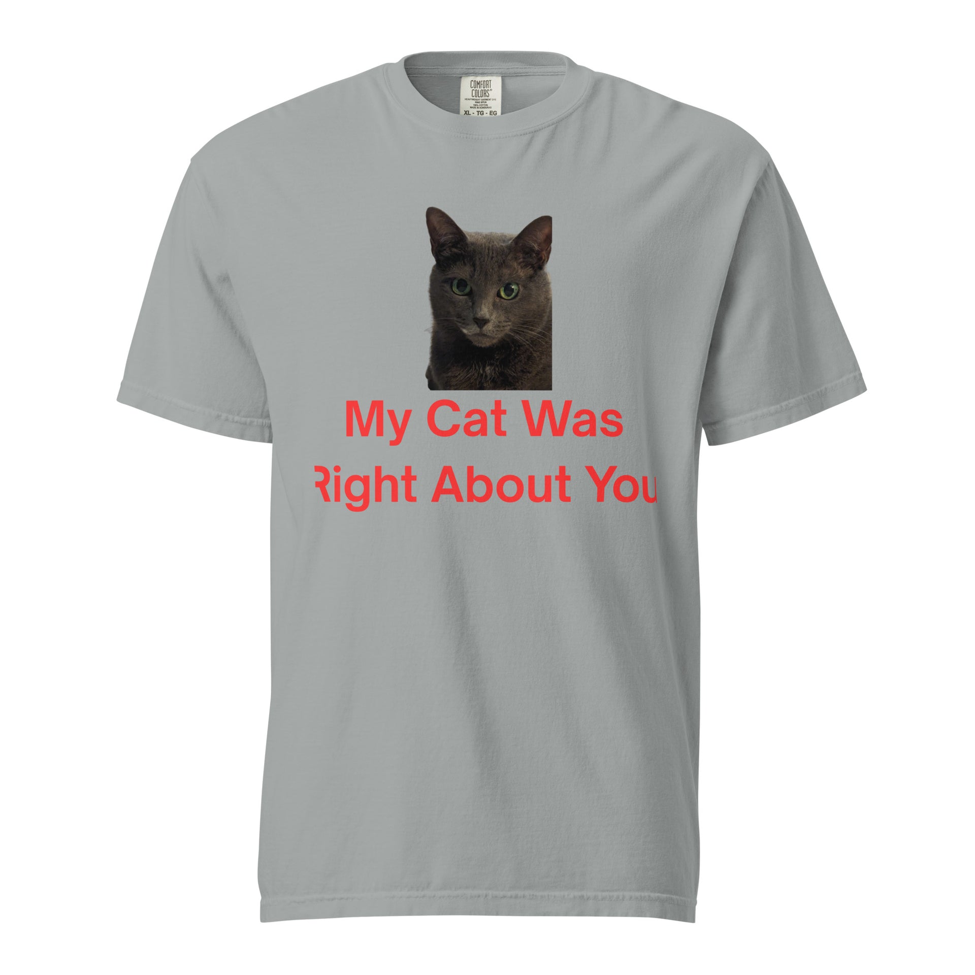 "My Cat Was Right About You" Photo of Cat - Unisex Garment-Dyed Heavyweight T-Shirt 4XL