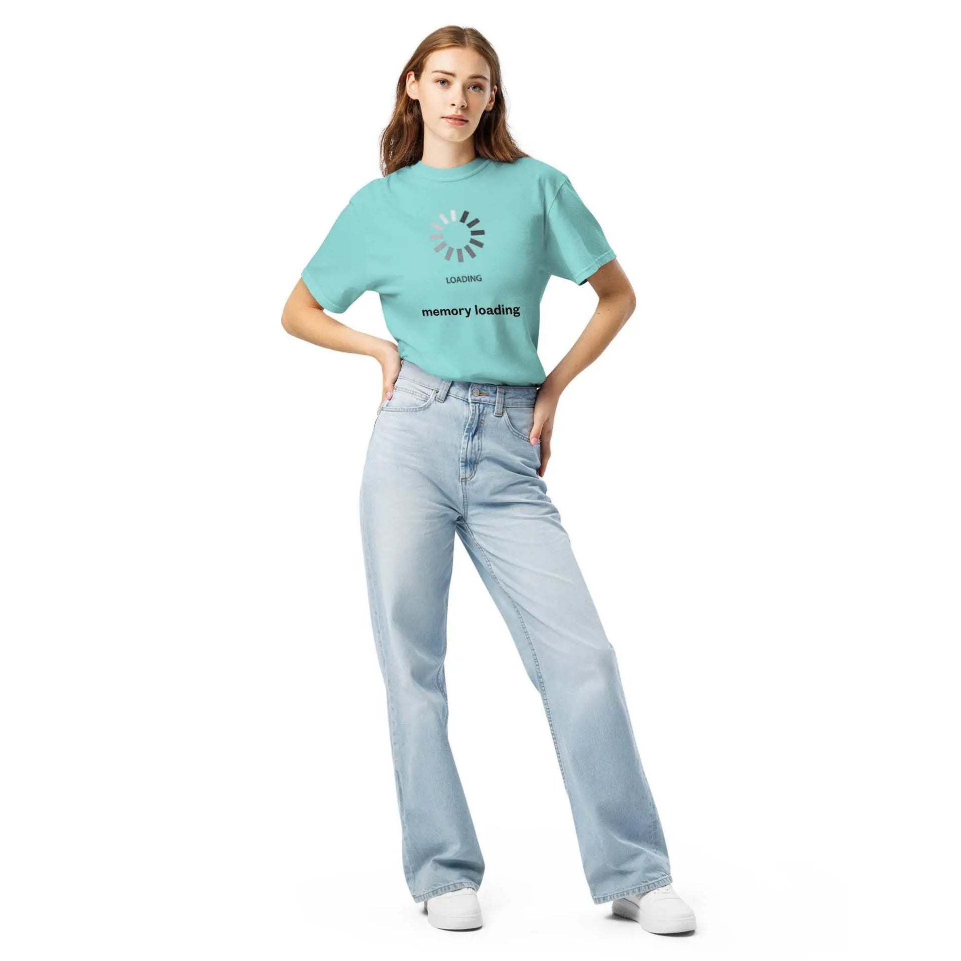 Unisex heavyweight garment-dyed T-shirt in lagoon blue for Alzheimer's awareness, featuring a simple front design.