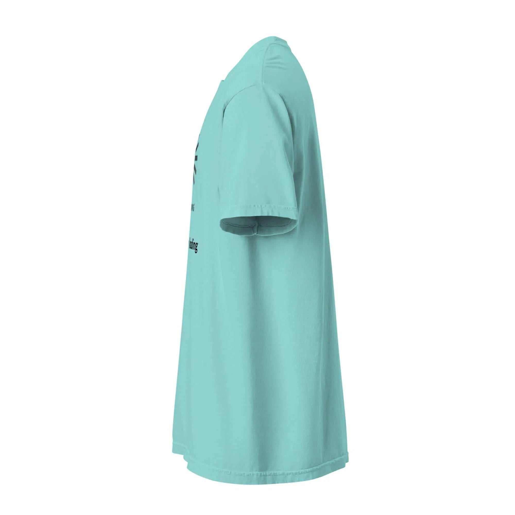 Side view of a light blue Memory Loading Heavyweight Tee Unisex Garment-Dyed for Alzheimer's Awareness