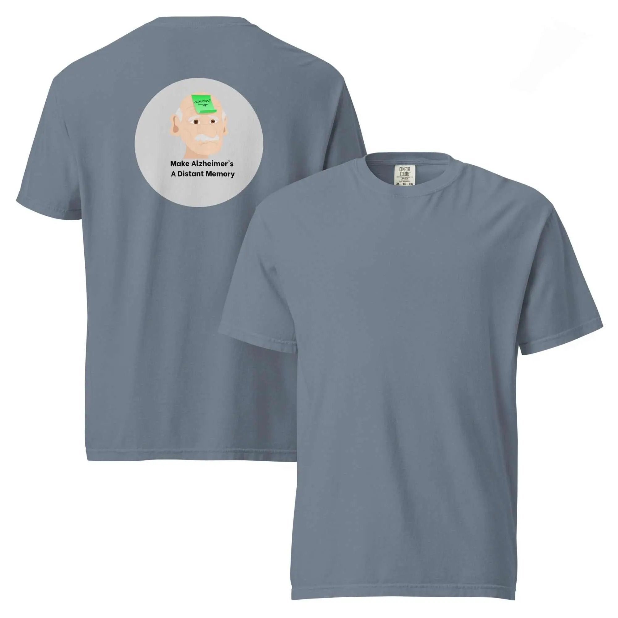 Alzheimer's T-shirt featuring a graphic of a man with a sticky note on his forehead