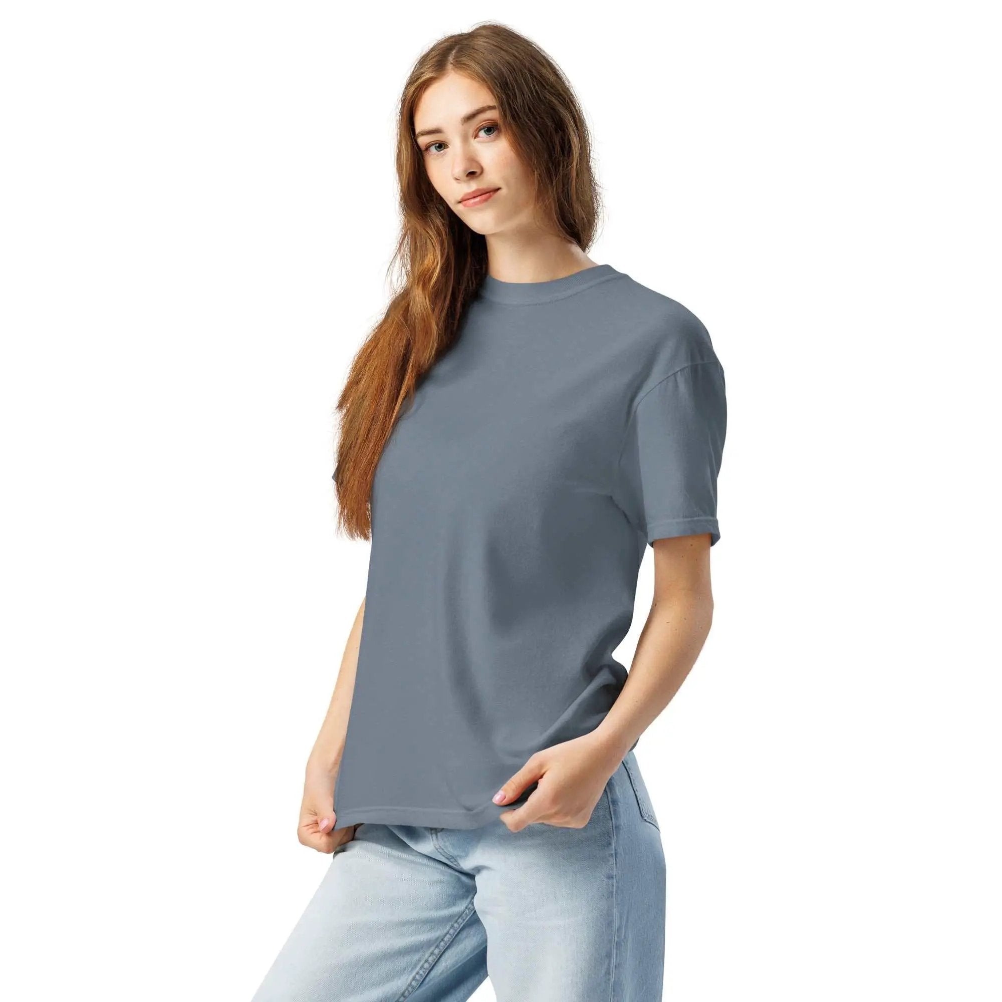 Woman wearing a grey Alzheimer's T-shirt Unisex Garment-Dyed Heavyweight