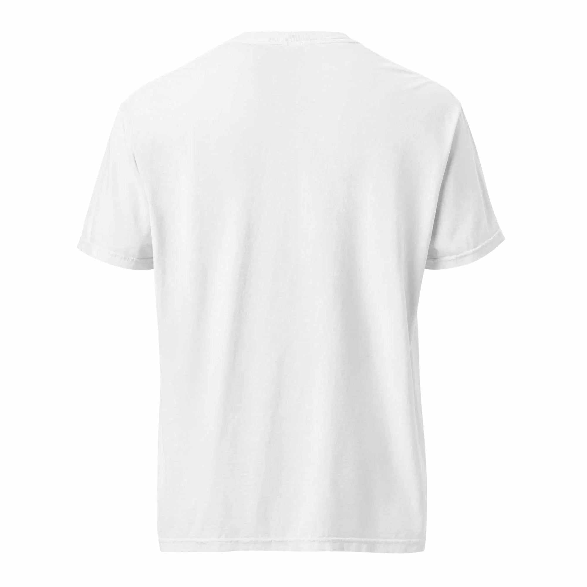 Back view of a plain white premium custom print on demand t-shirt