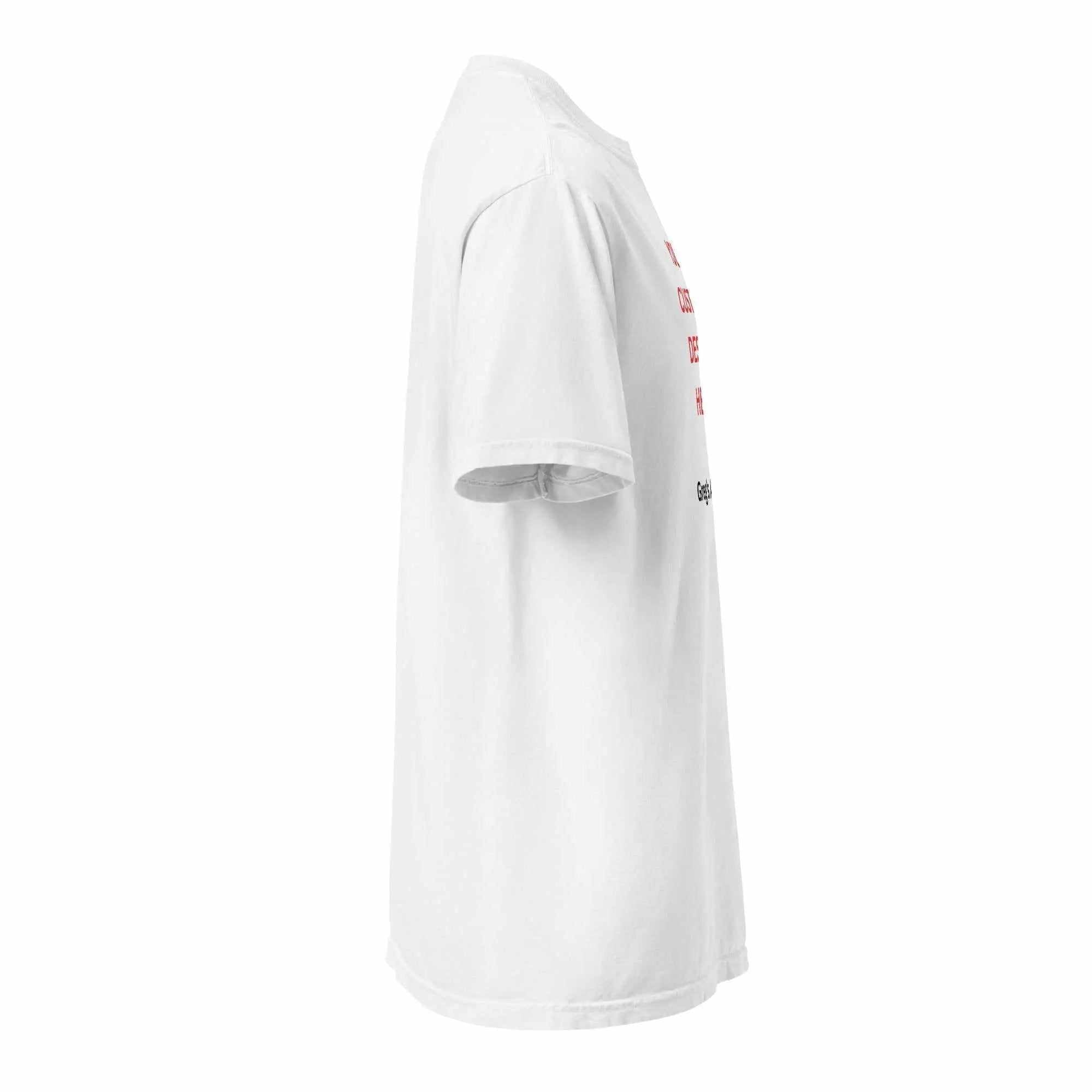 Unisex white heavyweight T-shirt with garment dye from Greg's AZ Store, featuring a casual, comfortable fit and smooth fabric.