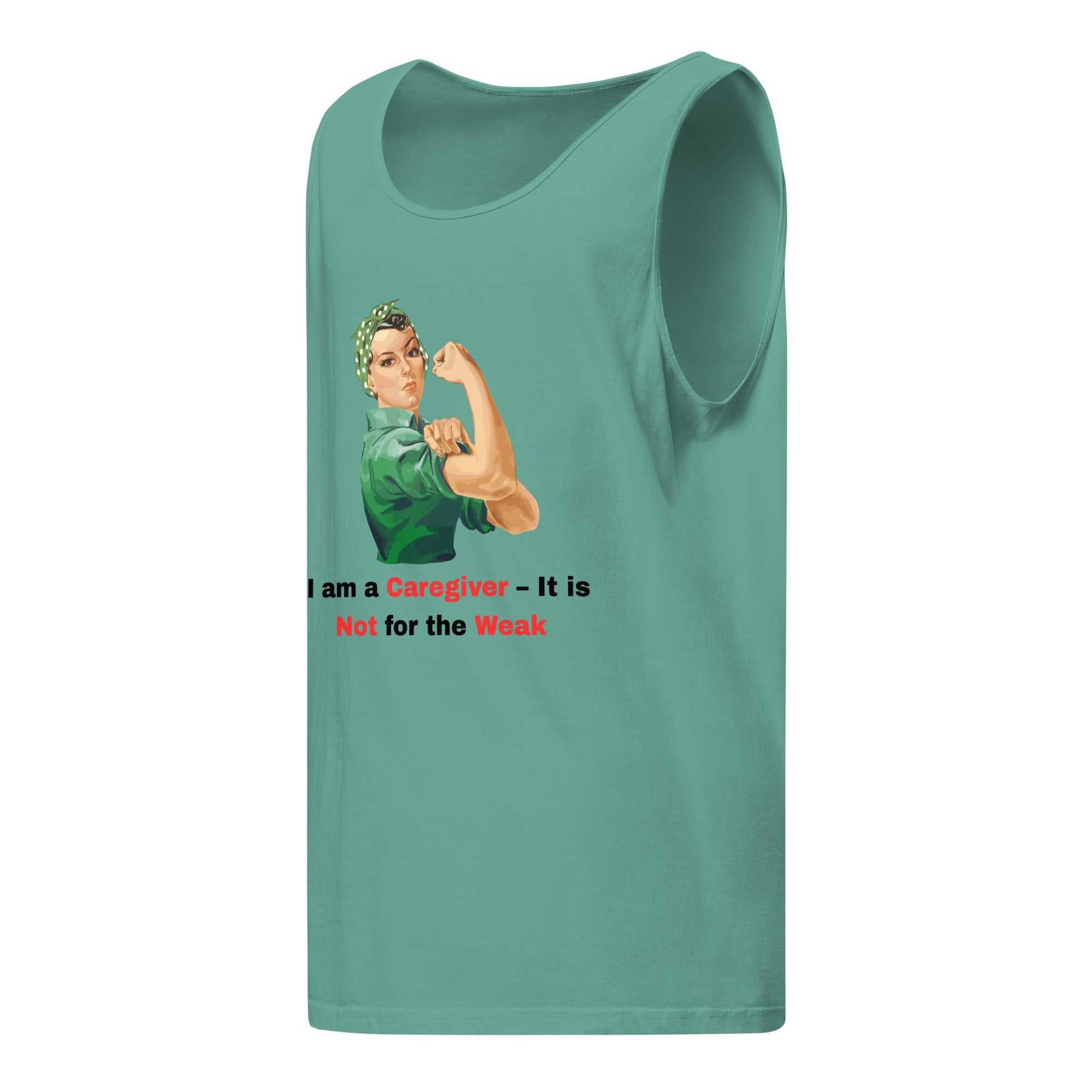 Empowered Comfort Women Caregiver Vintage Tank Top with Rosie the Riveter graphic and text