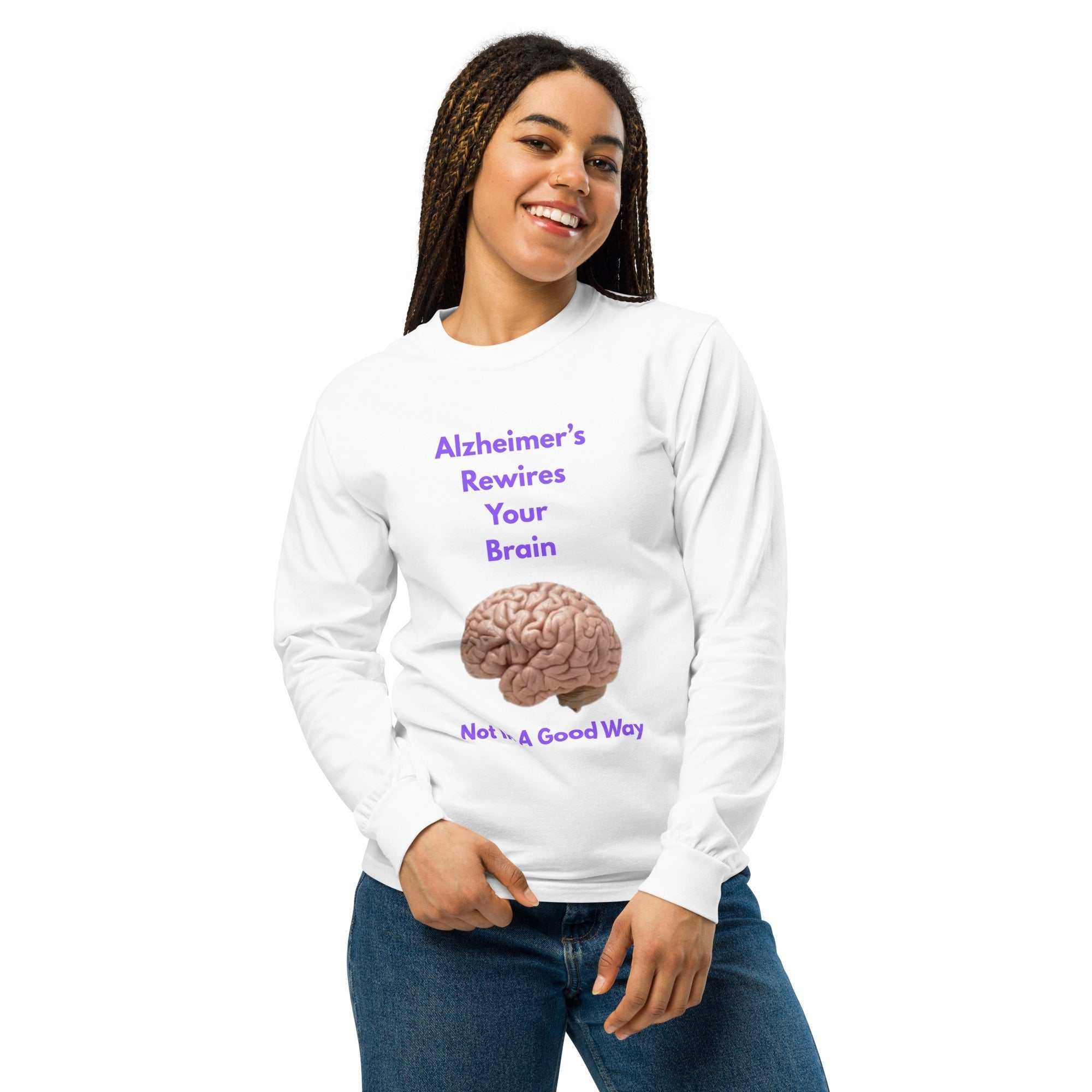 Unisex heavyweight long-sleeve T-shirt with Alzheimer's rewires your brain design by Greg's AZ Store.