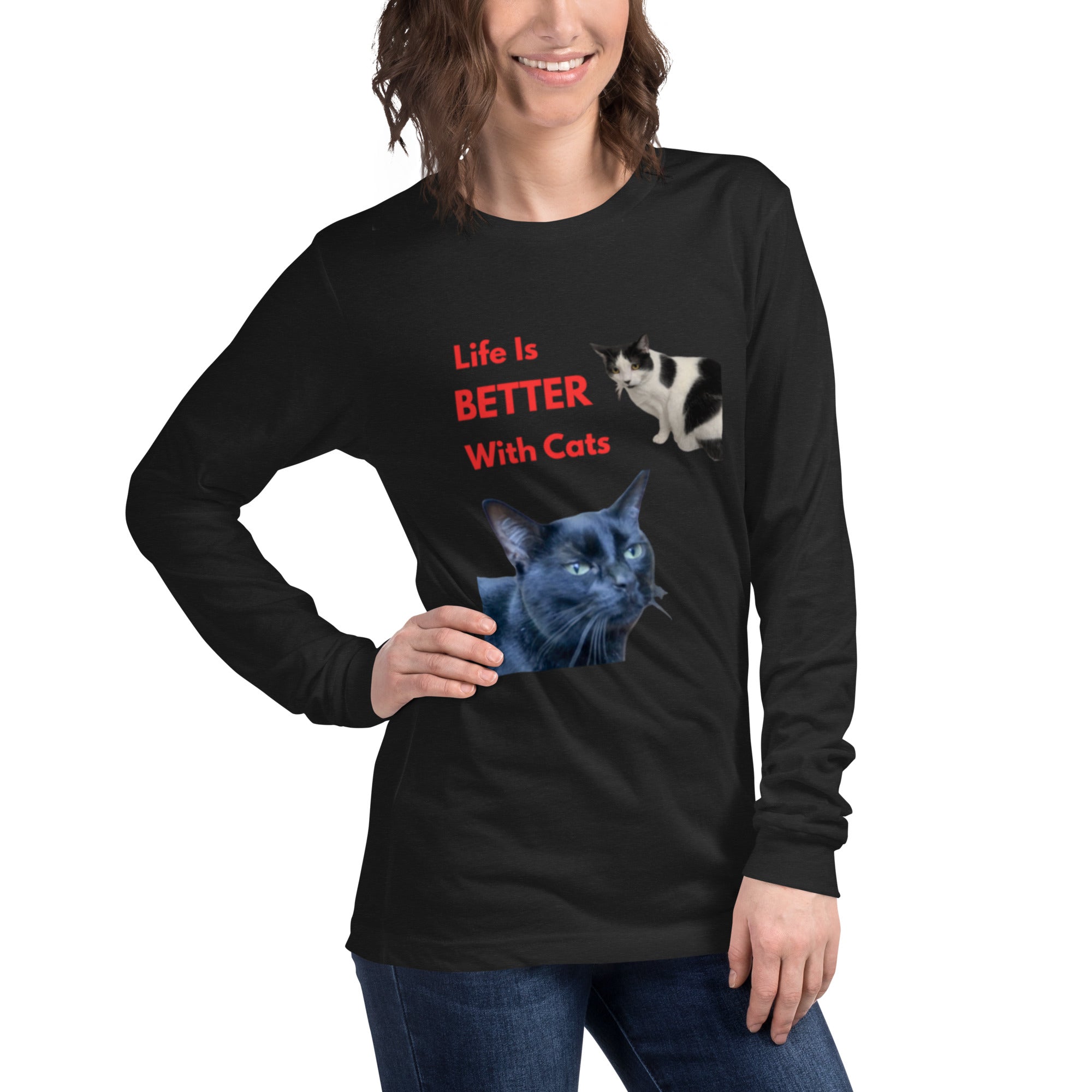 "Life Is Better With Cats" Unisex Long Sleeve T-Shirt