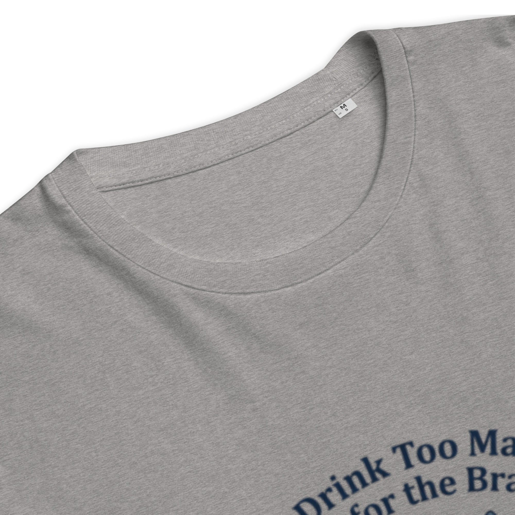 Close up of grey unisex organic ribbed neck t-shirt