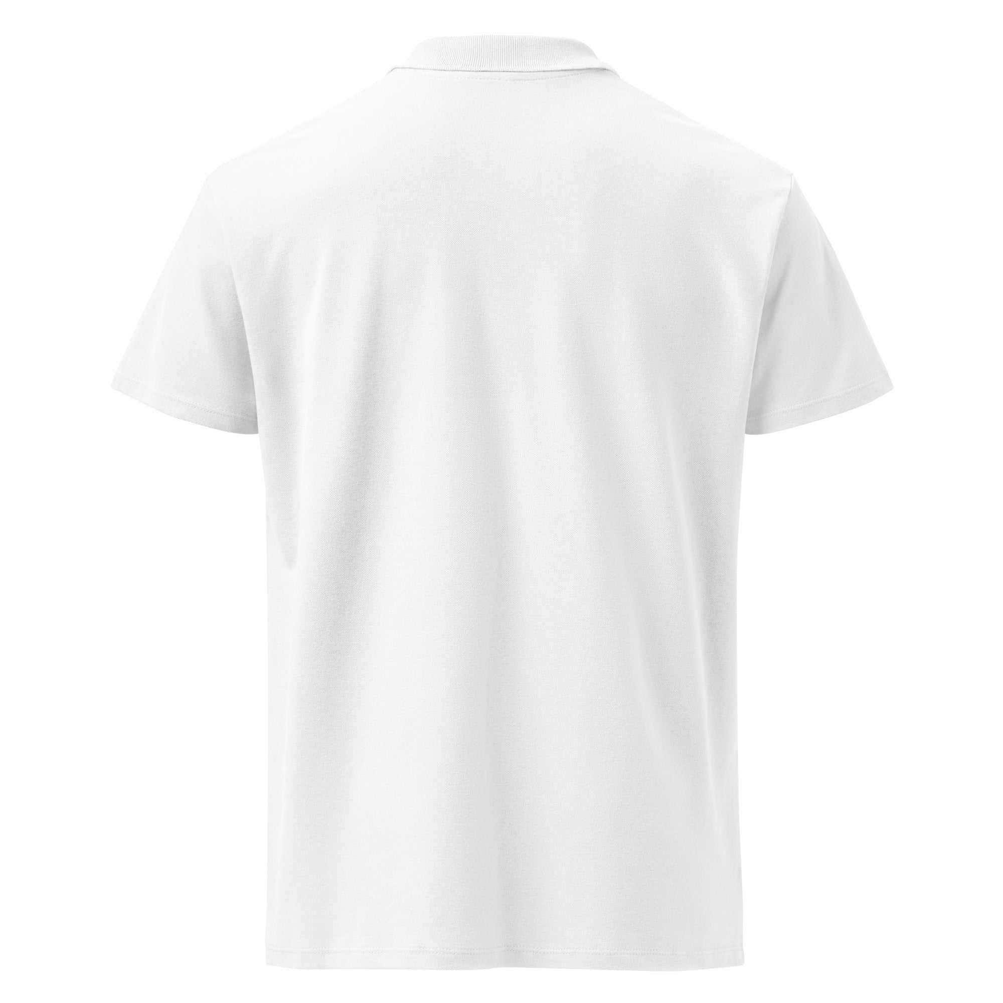 Back view of the white Alzheimer's Awareness Premium Pique Polo Shirt