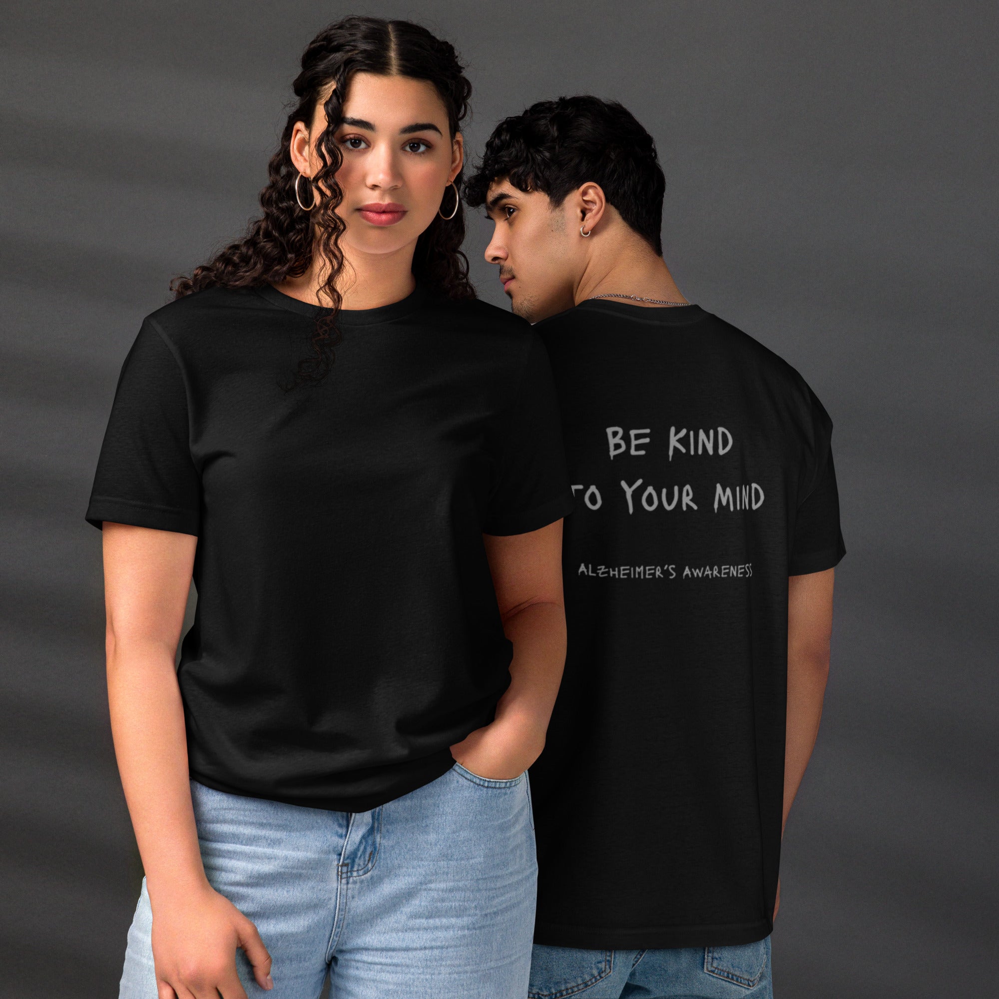 Unisex Eco T-Shirt Black w/Grey Graphic - Support Alzheimer's Awareness with Style