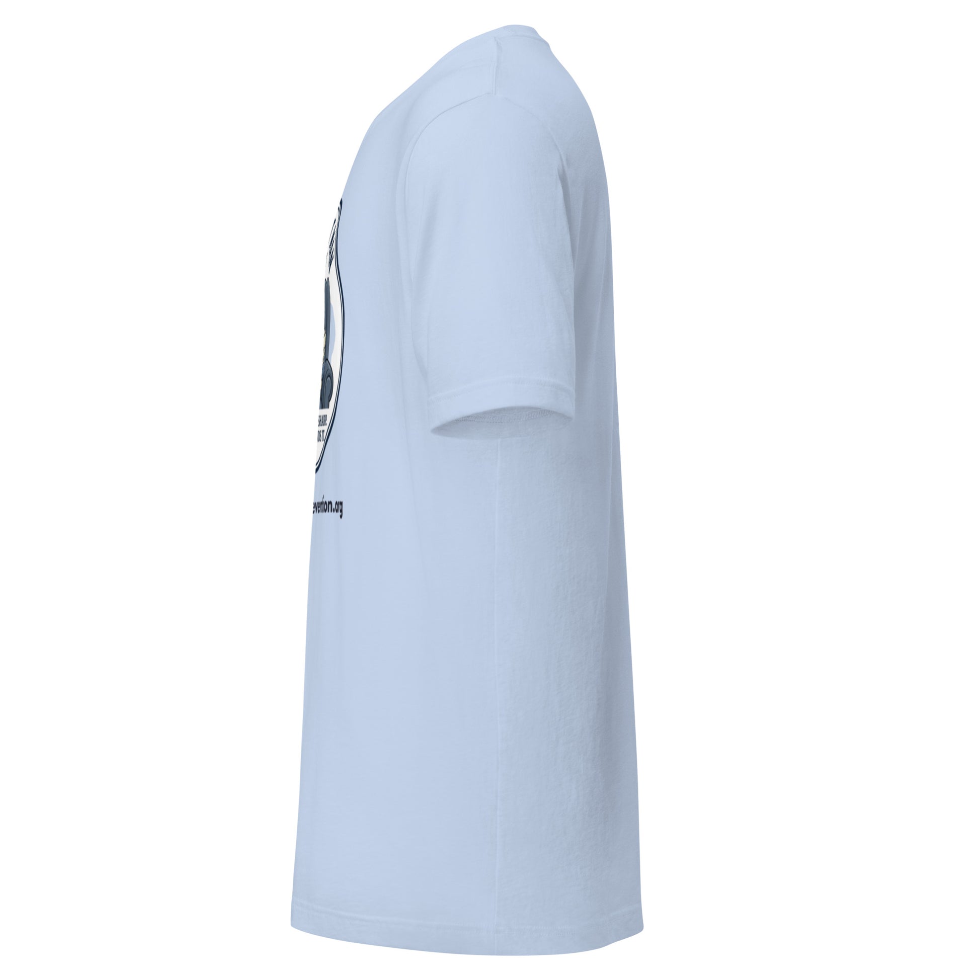 Side view of a light blue Crazy Cat Man Reading t-shirt
