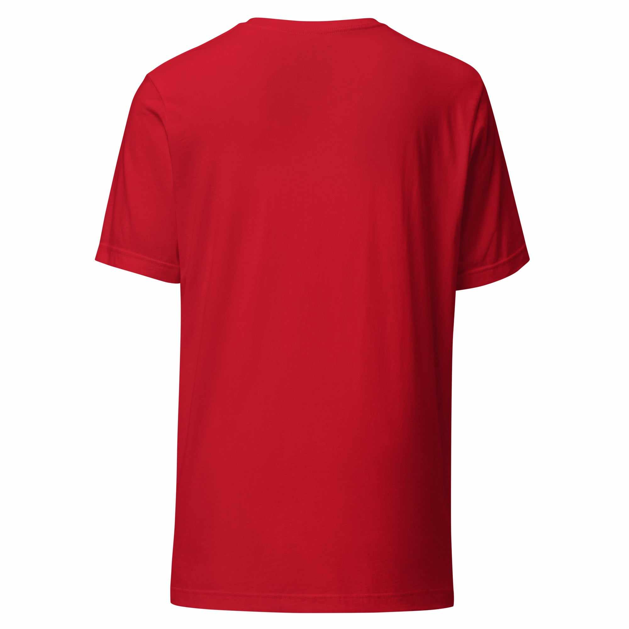 Back view of a red unisex cotton t-shirt