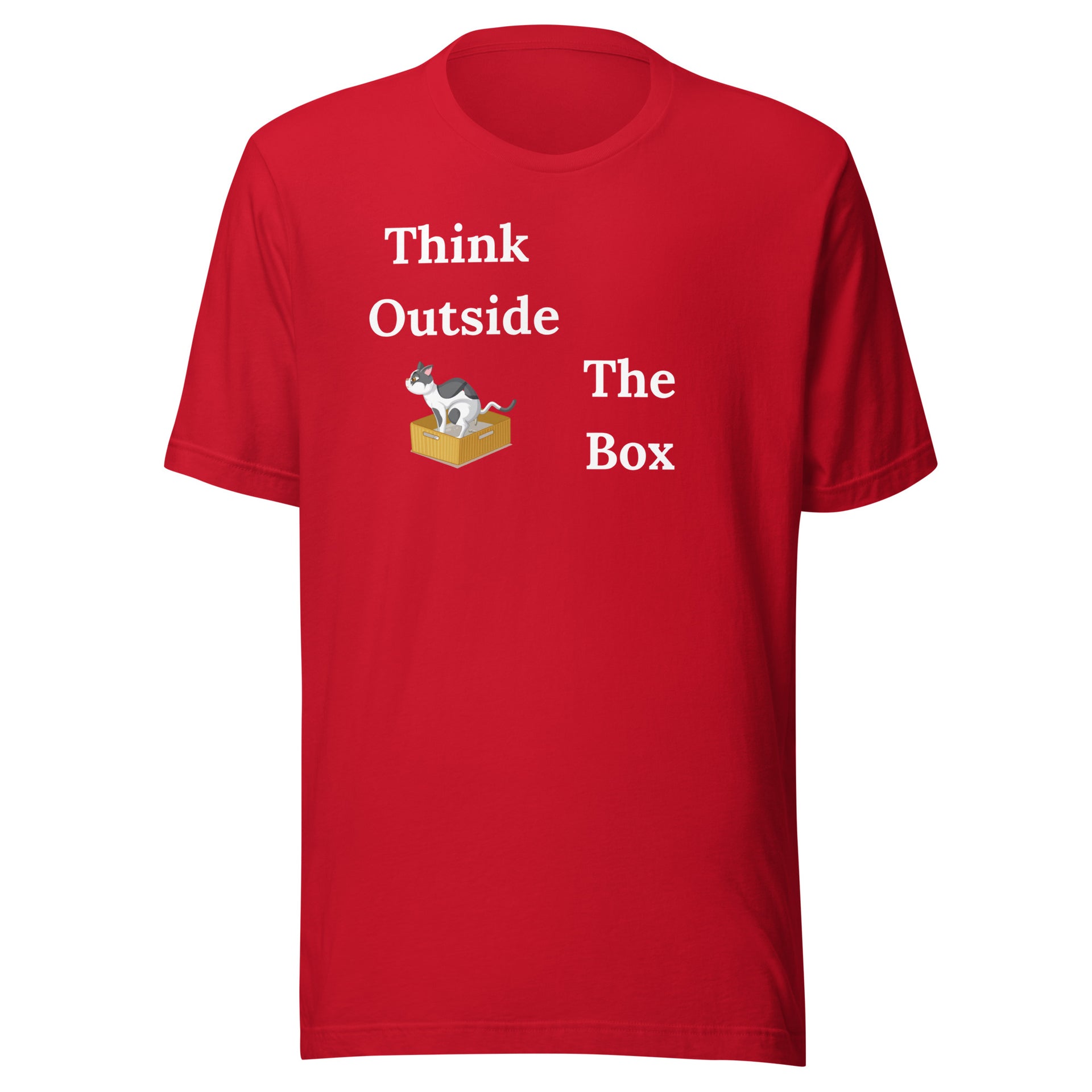 "Think Outside The Box" Cartoon of Cat In A Liiter - Unisex Cotton Short Sleeve T-Shirt 5XL