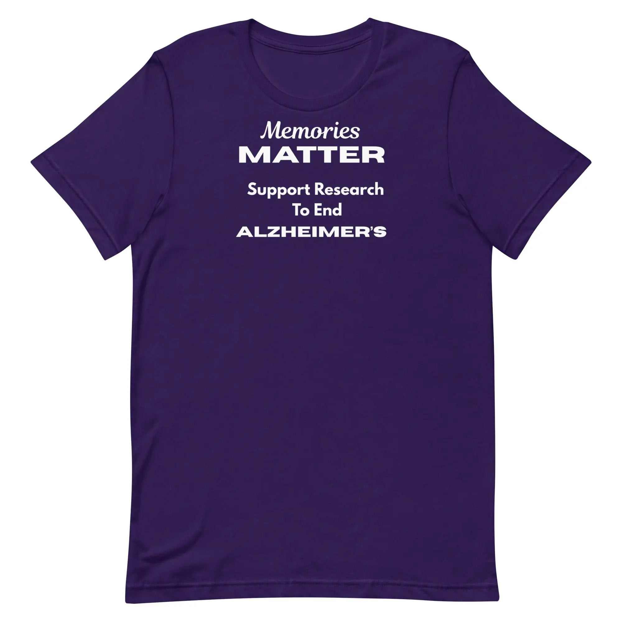 Purple Memories Matter Alzheimer's Awareness T-shirt with white text