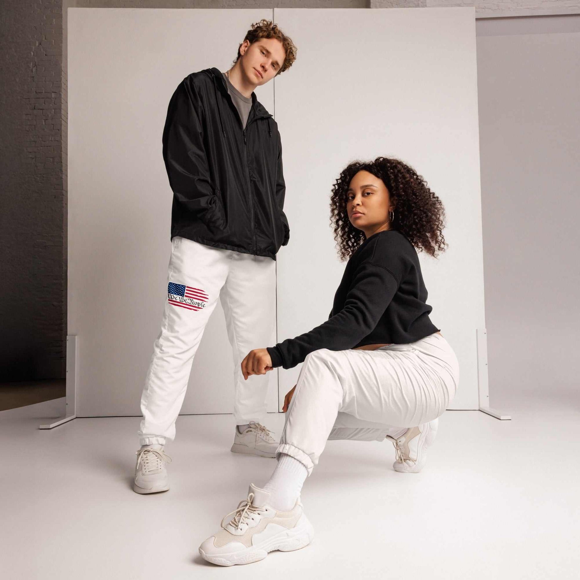 Unisex Track Pants Emblazoned With An American Flag "We The People"