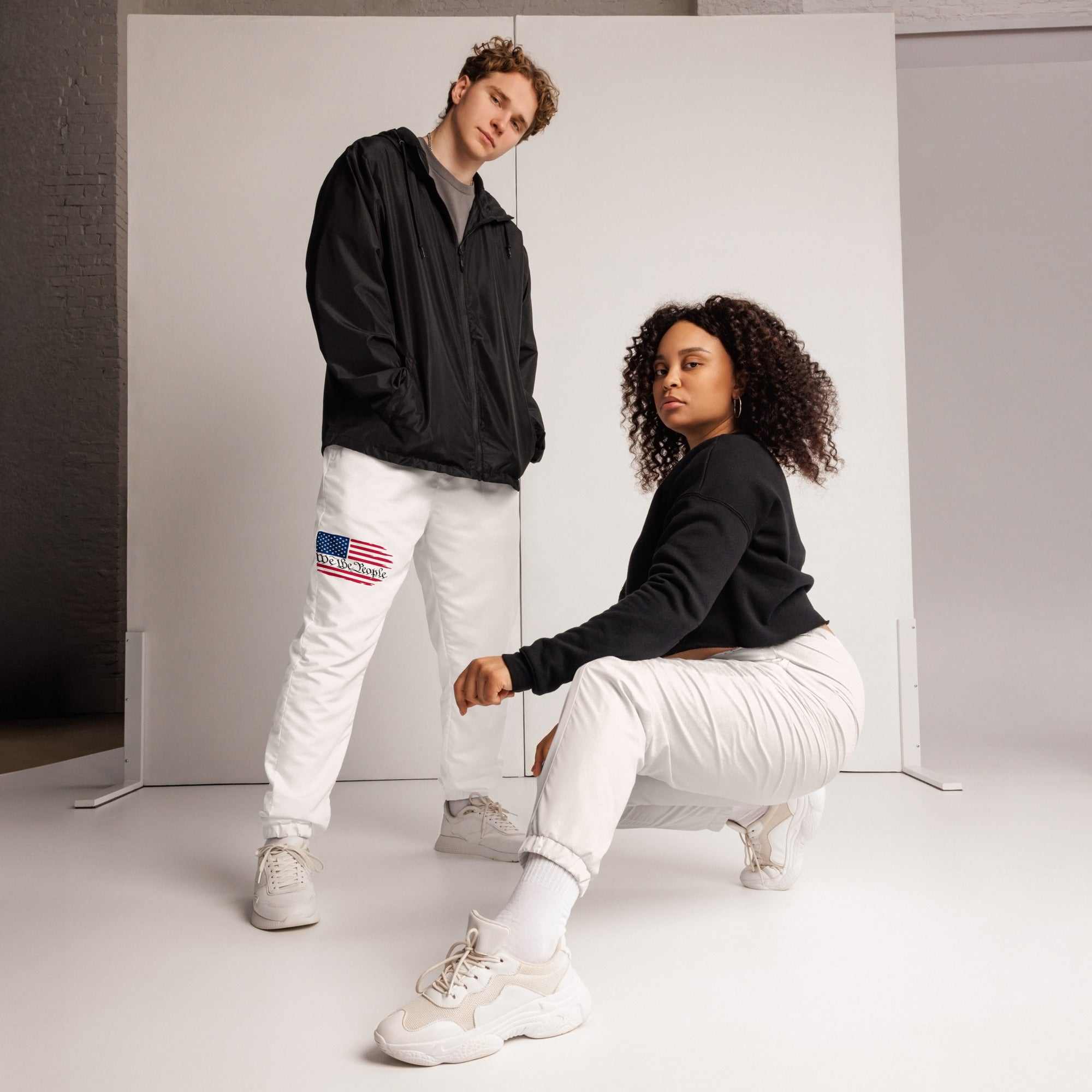 Unisex Track Pants Emblazoned With An American Flag "We The People"
