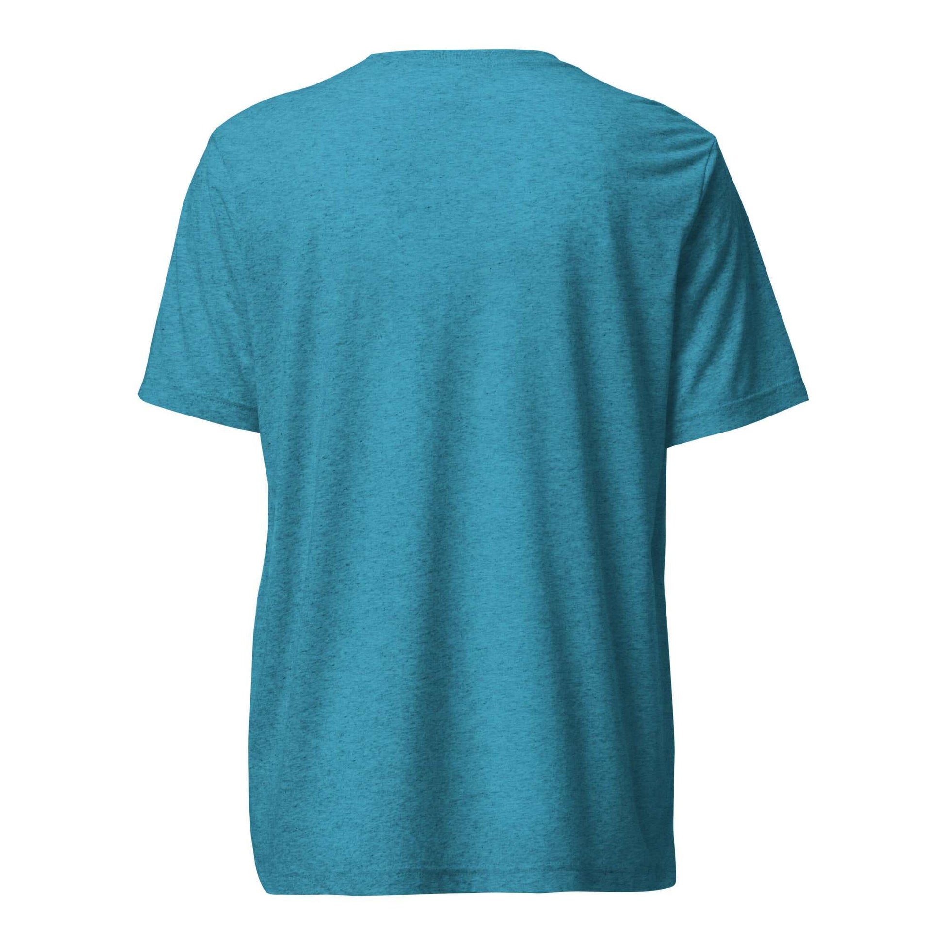 Blue unisex short sleeve t-shirt with white graphic design, made from tri-blend fabric by Greg's AZ Store.