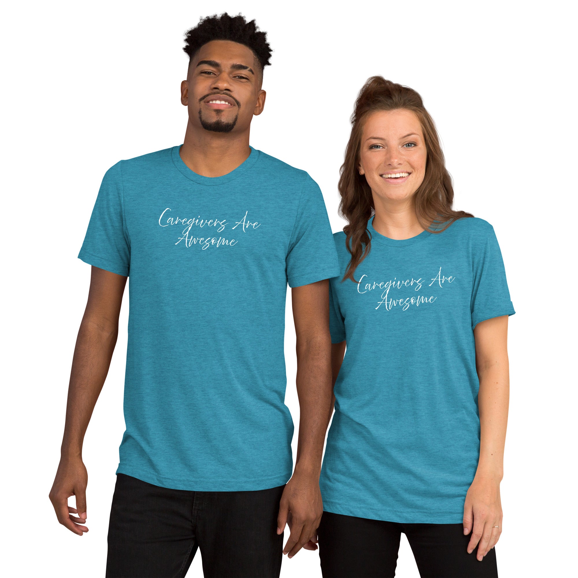 Caregiver Pride Unisex Fitted T-Shirt | Blue with White Graphics