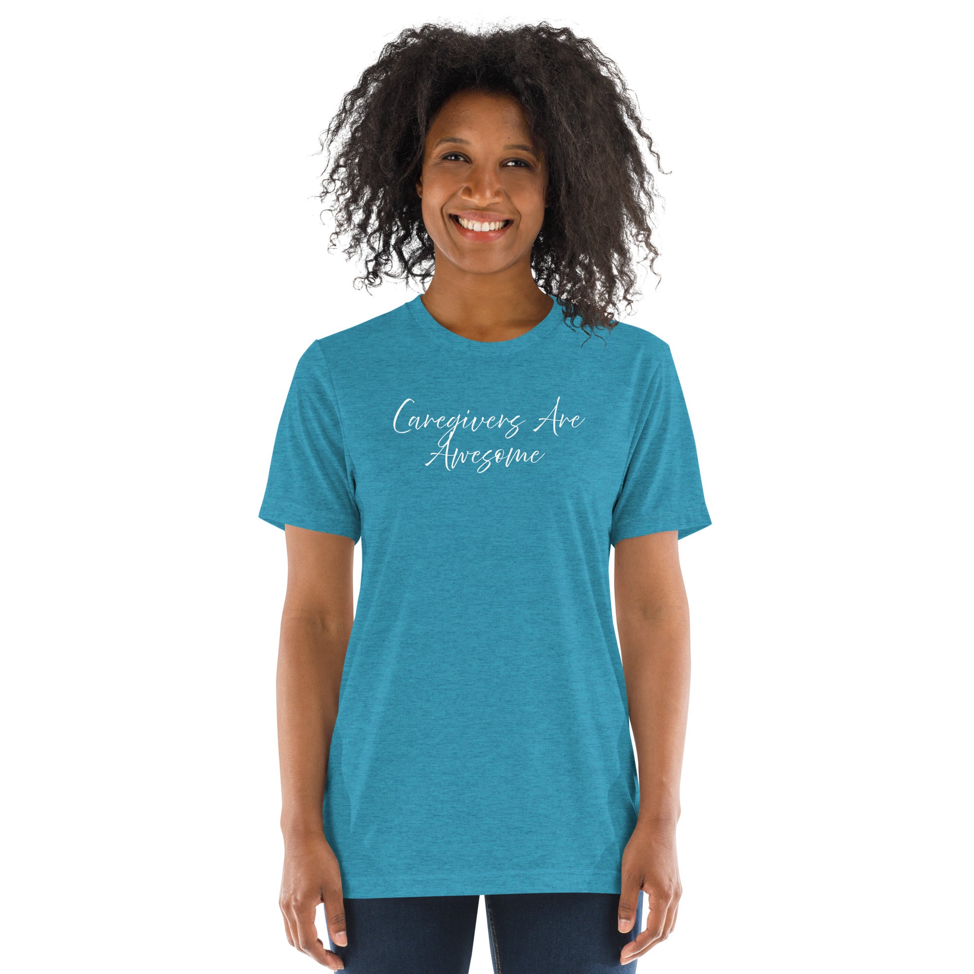 Caregiver Pride Unisex Fitted T-Shirt | Blue with White Graphics