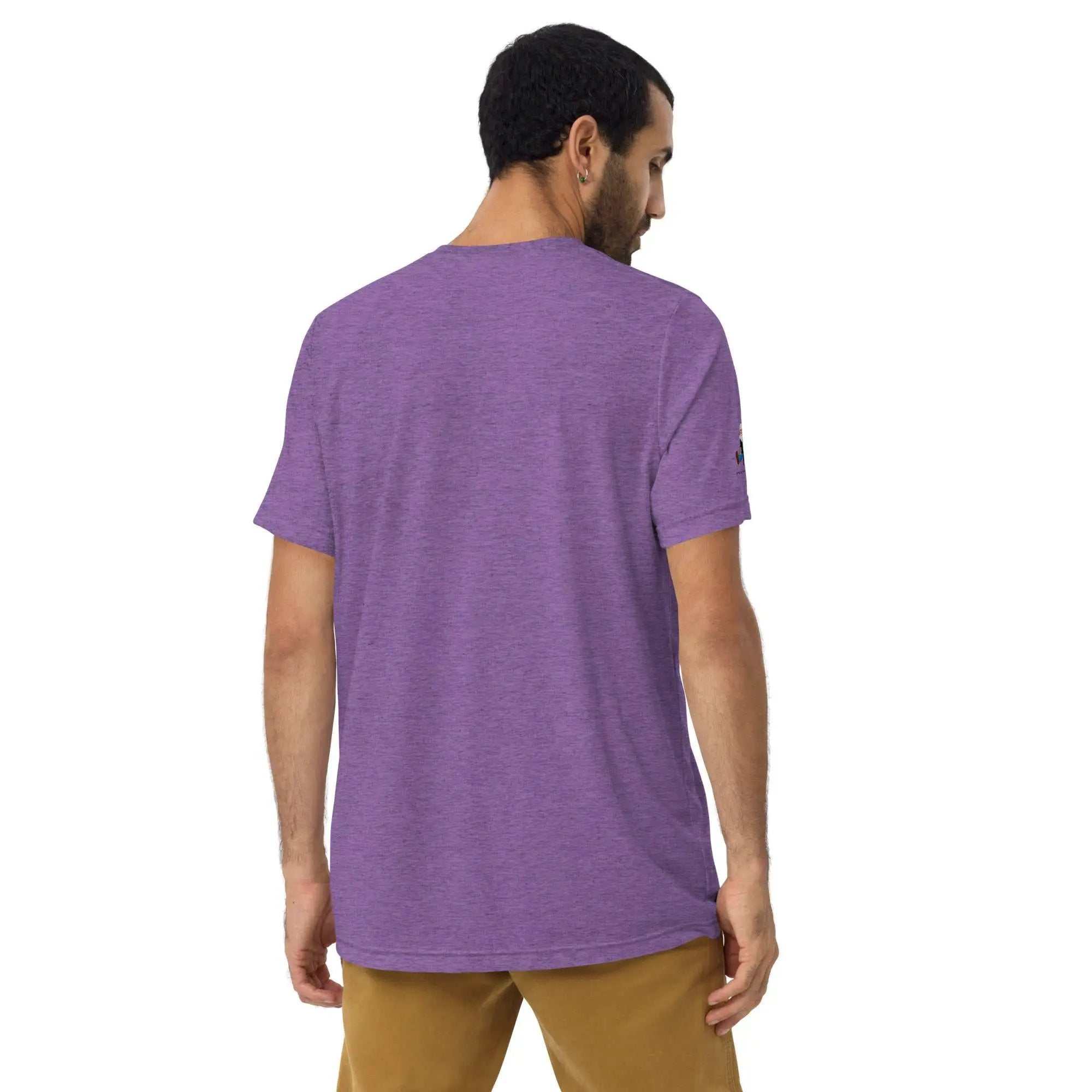 Man wearing a purple Alzheimer's Awareness shirt viewed from the back